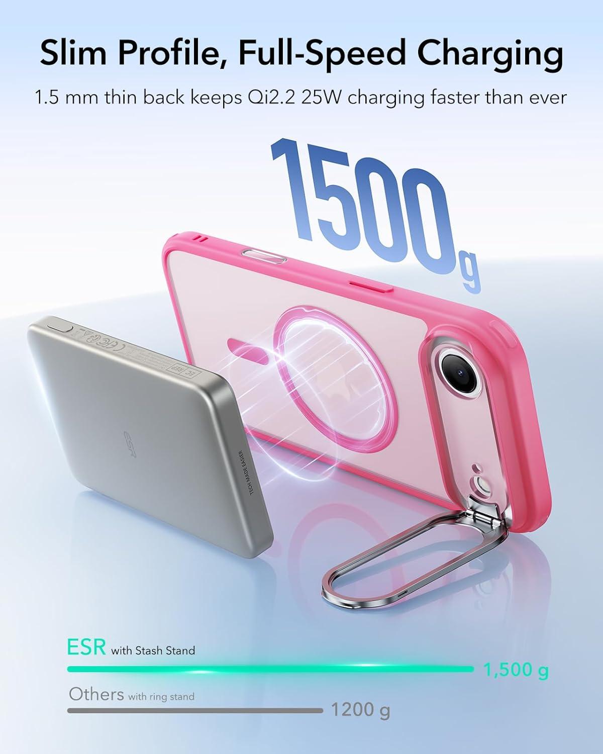 imageESR for iPhone 17 Pro Max Case with Stash Stand Camera Control Cover Compatible with MagSafe MilitaryGrade Drop Protection Magnetic Phone Case ScratchResistant Back CoverFrosted OrangeCFrosted Pink