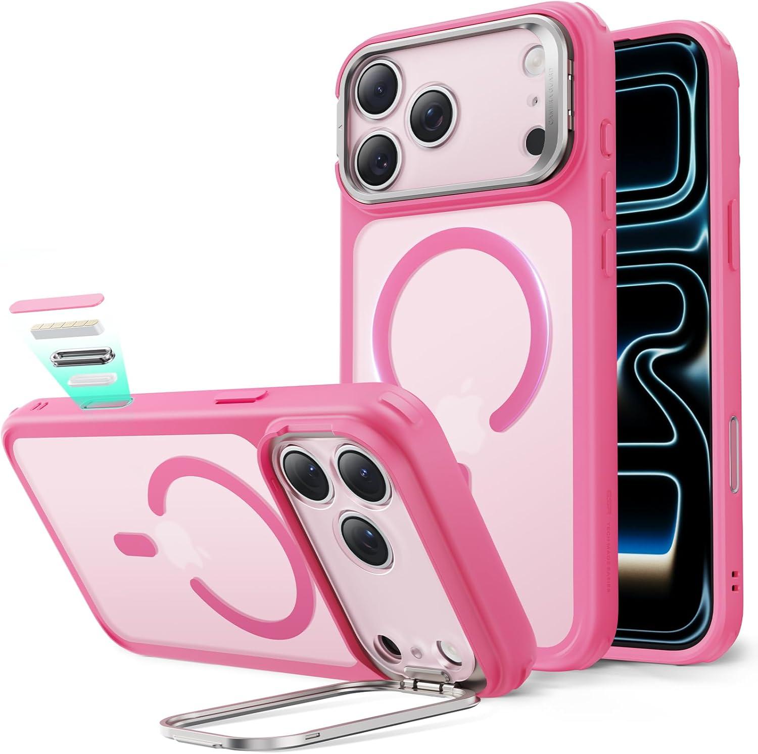imageESR for iPhone 17 Pro Max Case with Stash Stand Camera Control Cover Compatible with MagSafe MilitaryGrade Drop Protection Magnetic Phone Case ScratchResistant Back CoverFrosted OrangeCFrosted Pink