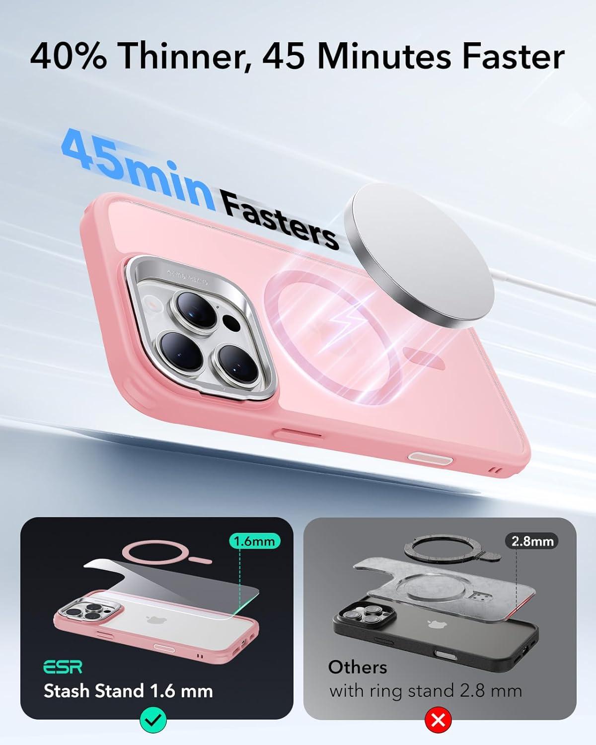 imageESR for iPhone 17 Pro Max Case with Stash Stand Camera Control Cover Compatible with MagSafe MilitaryGrade Drop Protection Magnetic Phone Case ScratchResistant Back CoverFrosted OrangeCFrosted Pink