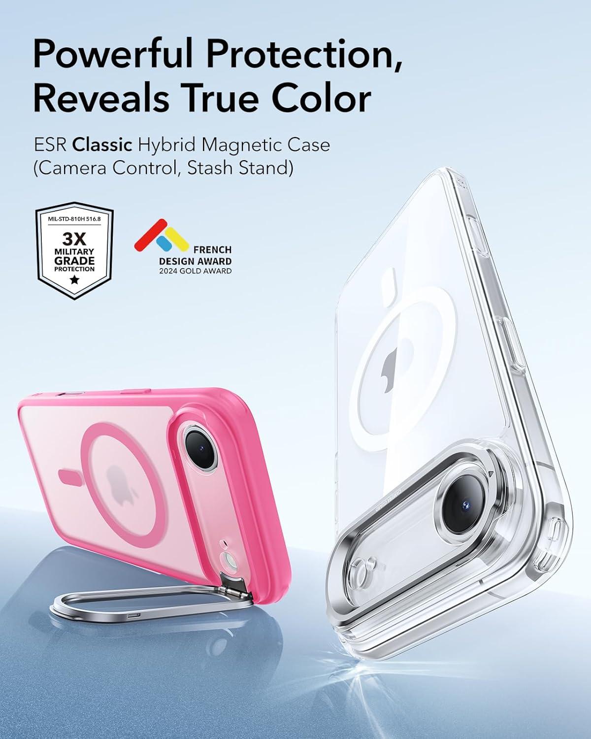 imageESR for iPhone 17 Pro Max Case with Stash Stand Camera Control Cover Compatible with MagSafe MilitaryGrade Drop Protection Magnetic Phone Case ScratchResistant Back CoverFrosted OrangeCFrosted Pink