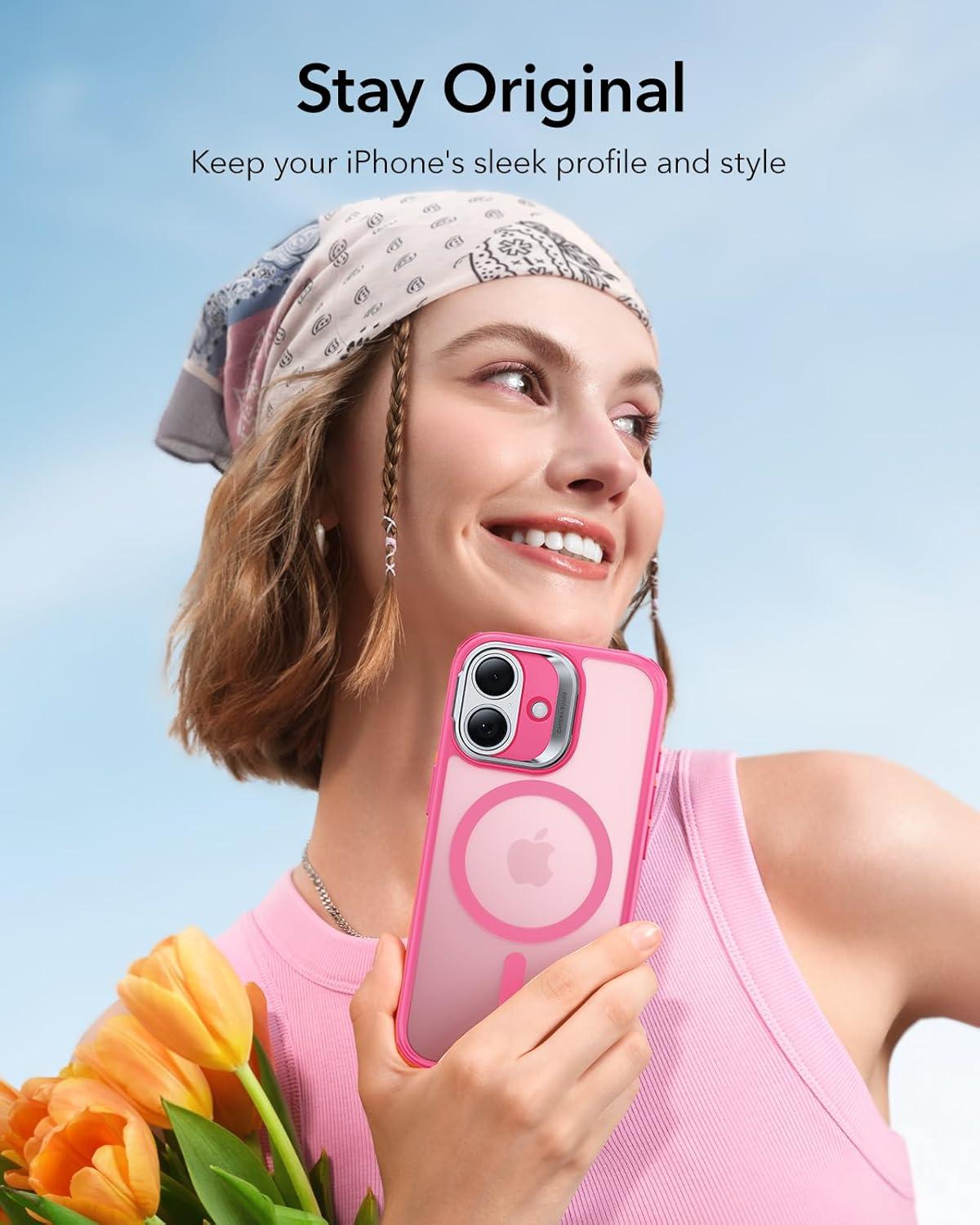 imageESR for iPhone 17 Pro Max Case with Stash Stand Camera Control Cover Compatible with MagSafe MilitaryGrade Drop Protection Magnetic Phone Case ScratchResistant Back CoverFrosted OrangeCFrosted Pink