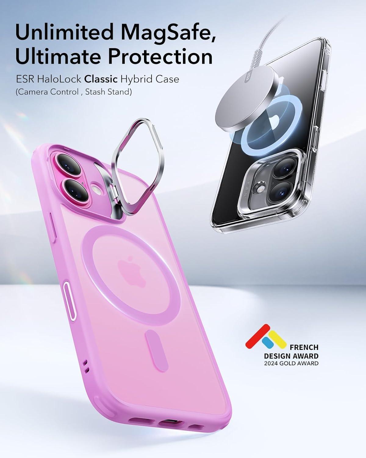 imageESR for iPhone 17 Pro Max Case with Stash Stand Camera Control Cover Compatible with MagSafe MilitaryGrade Drop Protection Magnetic Phone Case ScratchResistant Back CoverFrosted OrangeCFrosted Pink