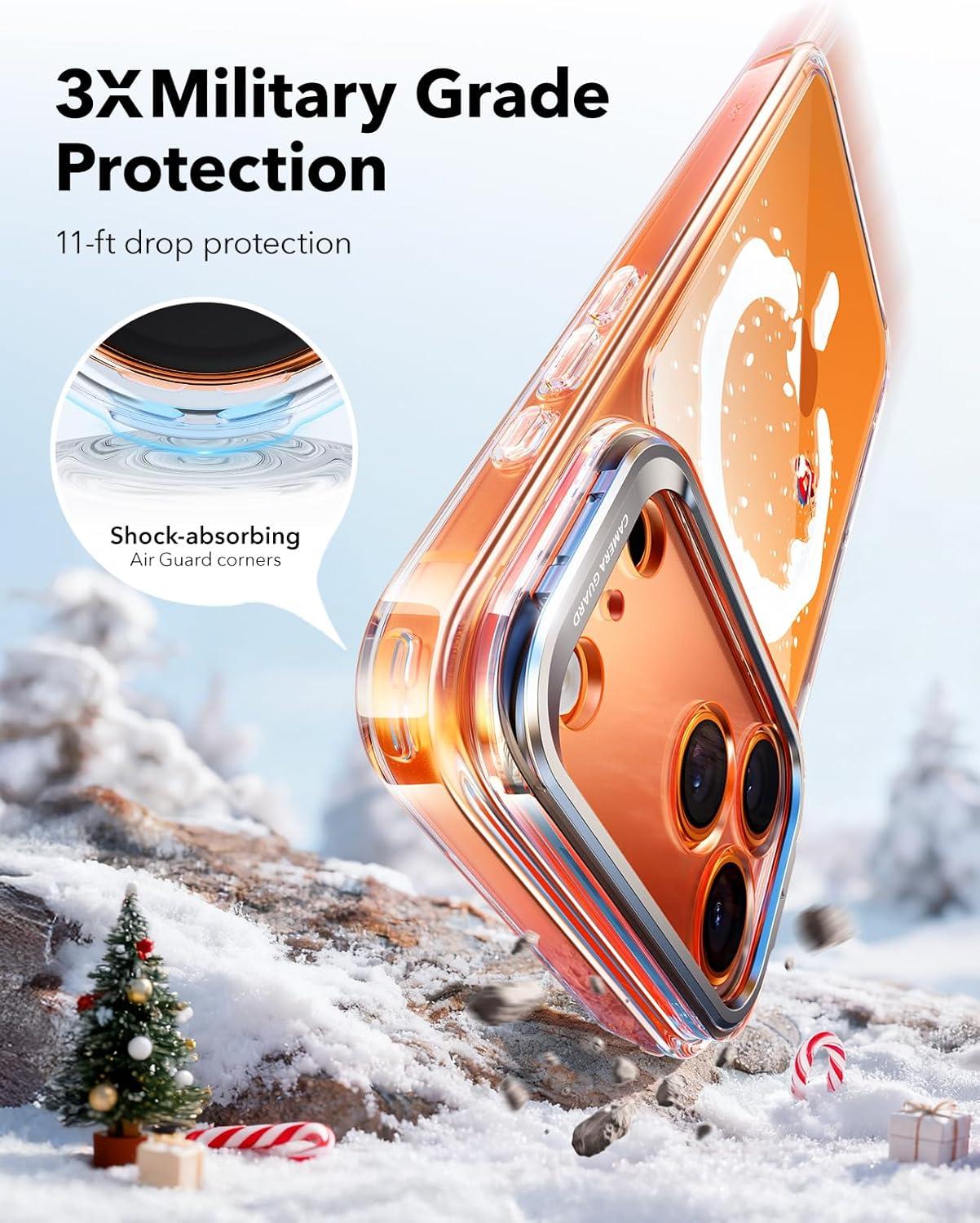 imageESR for iPhone 17 Pro Max Case with Stash Stand Camera Control Cover Compatible with MagSafe MilitaryGrade Drop Protection Magnetic Phone Case ScratchResistant Back CoverFrosted OrangeSanta Skater