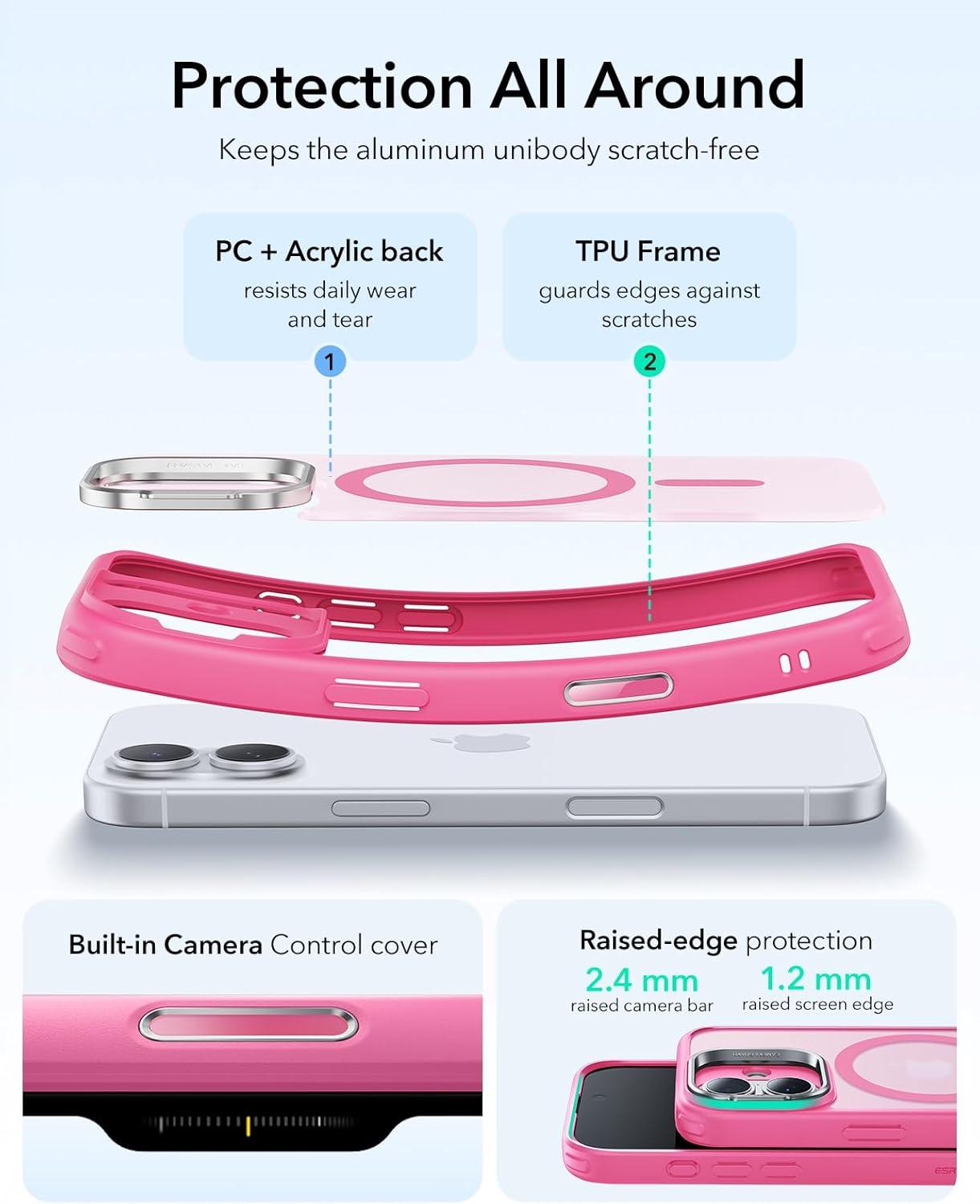 imageESR for iPhone 17 Pro Max Case with Stash Stand Camera Control Cover Compatible with MagSafe MilitaryGrade Drop Protection Magnetic Phone Case ScratchResistant Back CoverFrosted OrangeCFrosted Pink