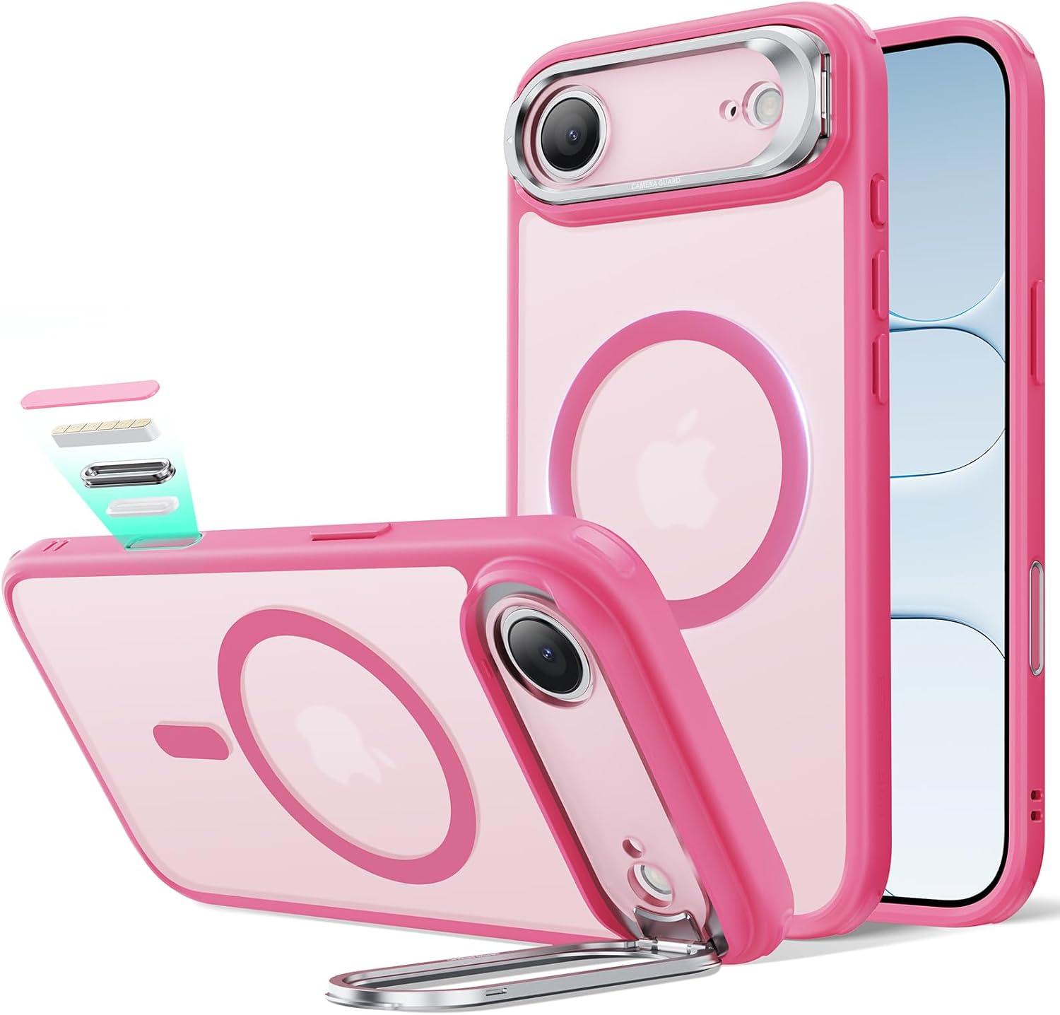 imageESR for iPhone 17 Pro Max Case with Stash Stand Camera Control Cover Compatible with MagSafe MilitaryGrade Drop Protection Magnetic Phone Case ScratchResistant Back CoverFrosted OrangeCFrosted Pink
