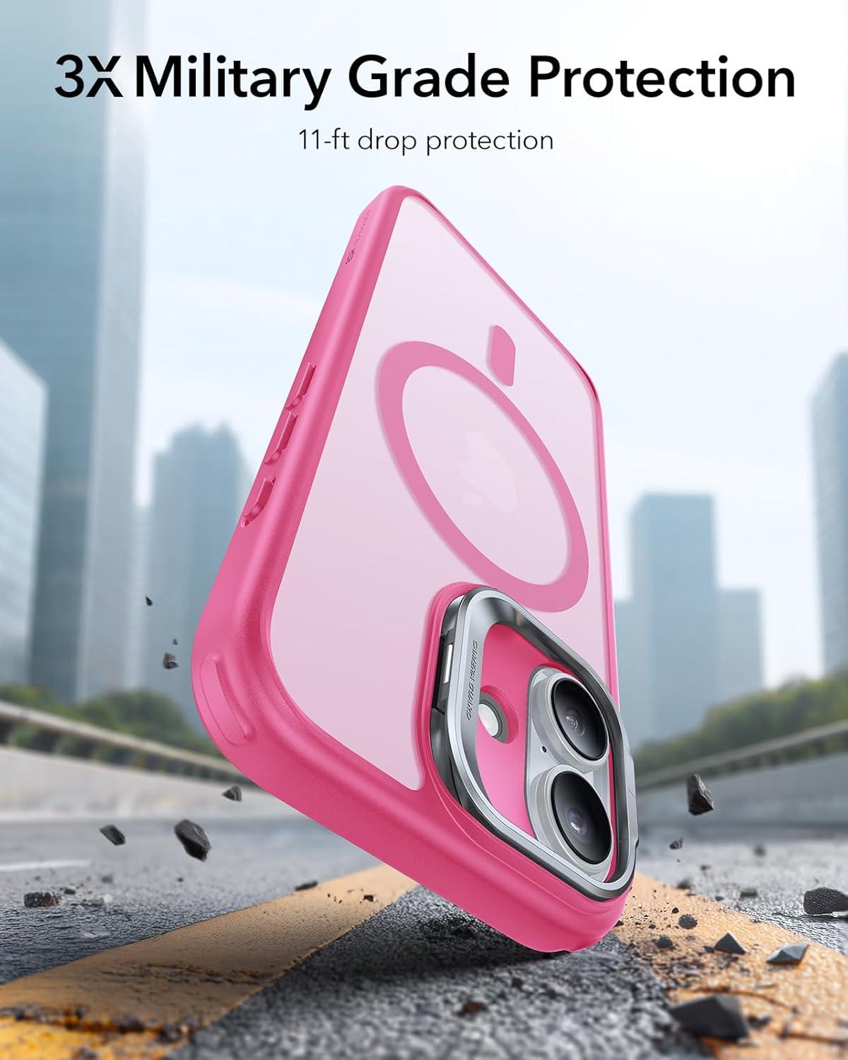 imageESR for iPhone 17 Pro Max Case with Stash Stand Camera Control Cover Compatible with MagSafe MilitaryGrade Drop Protection Magnetic Phone Case ScratchResistant Back CoverFrosted OrangeCFrosted Pink