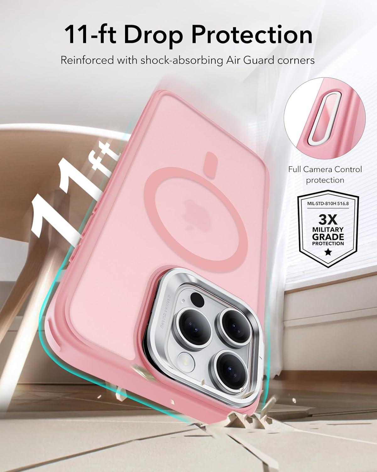 imageESR for iPhone 17 Pro Max Case with Stash Stand Camera Control Cover Compatible with MagSafe MilitaryGrade Drop Protection Magnetic Phone Case ScratchResistant Back CoverFrosted OrangeCFrosted Pink
