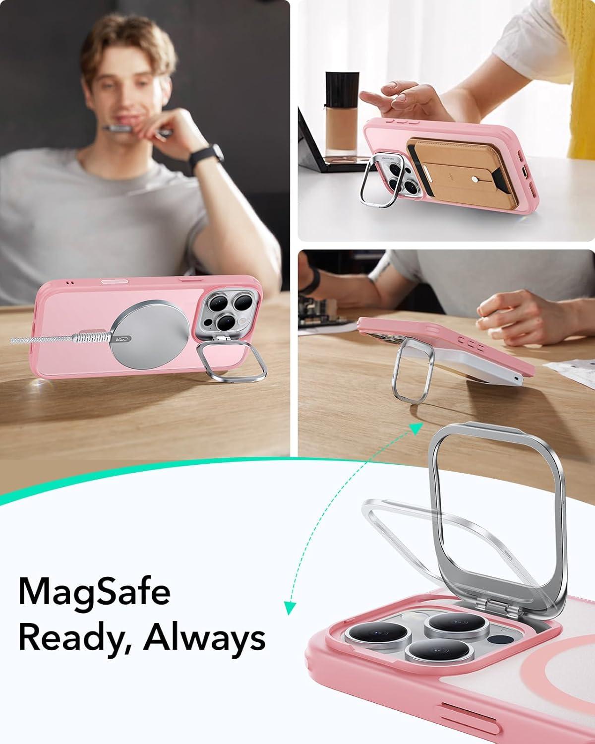 imageESR for iPhone 17 Pro Max Case with Stash Stand Camera Control Cover Compatible with MagSafe MilitaryGrade Drop Protection Magnetic Phone Case ScratchResistant Back CoverFrosted OrangeCFrosted Pink