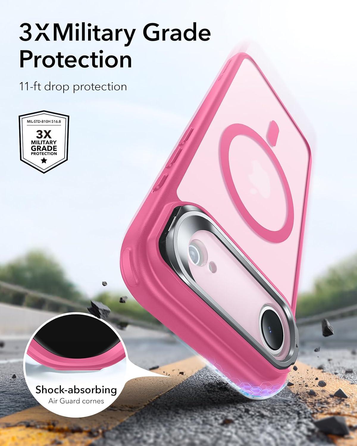 imageESR for iPhone 17 Pro Max Case with Stash Stand Camera Control Cover Compatible with MagSafe MilitaryGrade Drop Protection Magnetic Phone Case ScratchResistant Back CoverFrosted OrangeCFrosted Pink