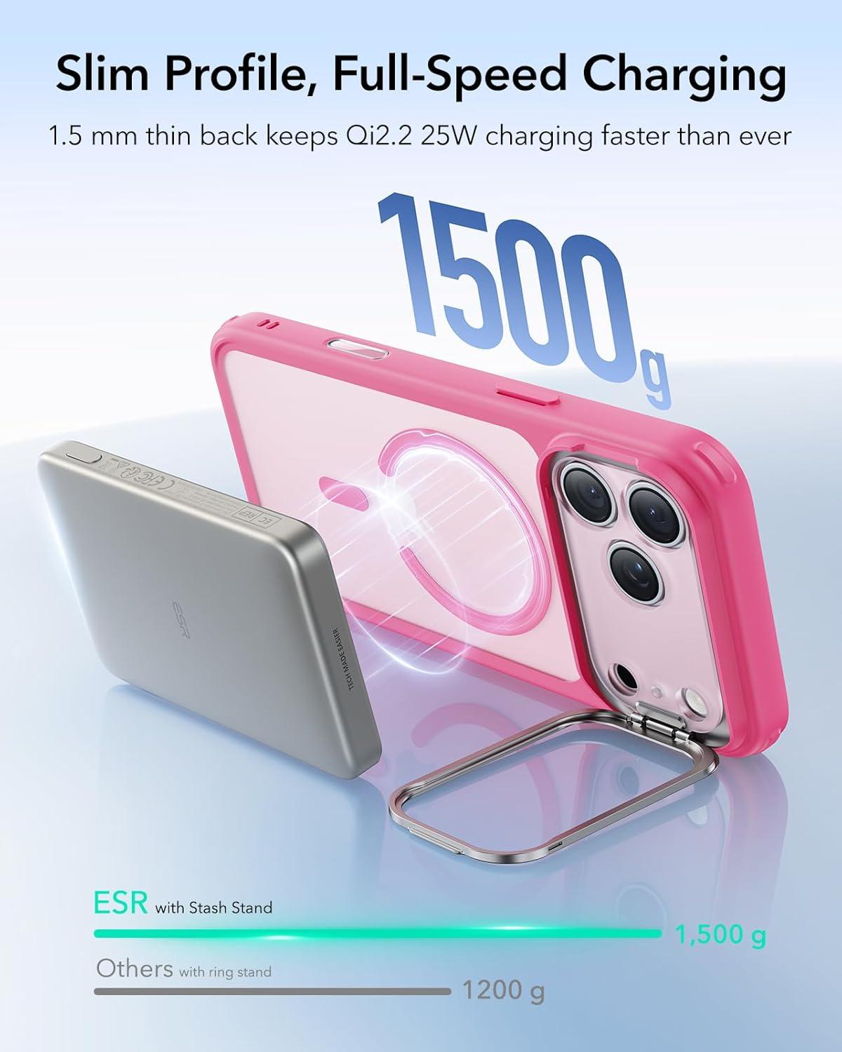 imageESR for iPhone 17 Pro Max Case with Stash Stand Camera Control Cover Compatible with MagSafe MilitaryGrade Drop Protection Magnetic Phone Case ScratchResistant Back CoverFrosted OrangeCFrosted Pink