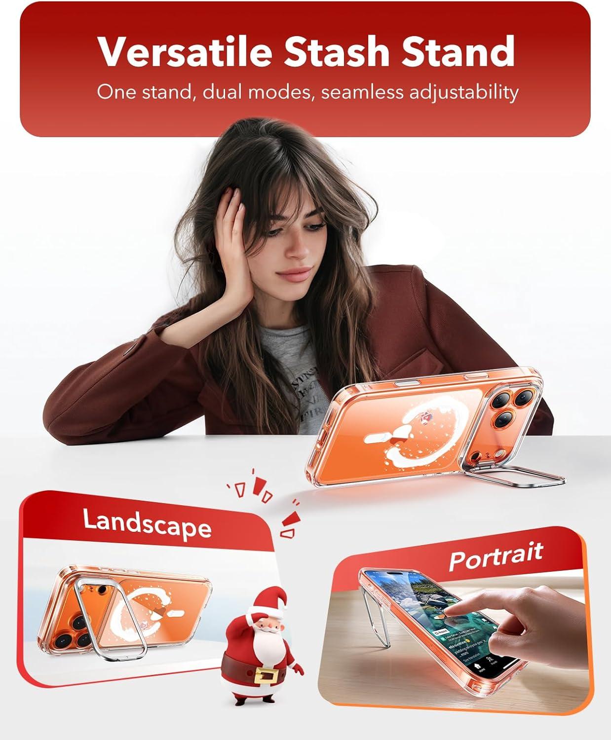 imageESR for iPhone 17 Pro Max Case with Stash Stand Camera Control Cover Compatible with MagSafe MilitaryGrade Drop Protection Magnetic Phone Case ScratchResistant Back CoverFrosted OrangeSanta Skater