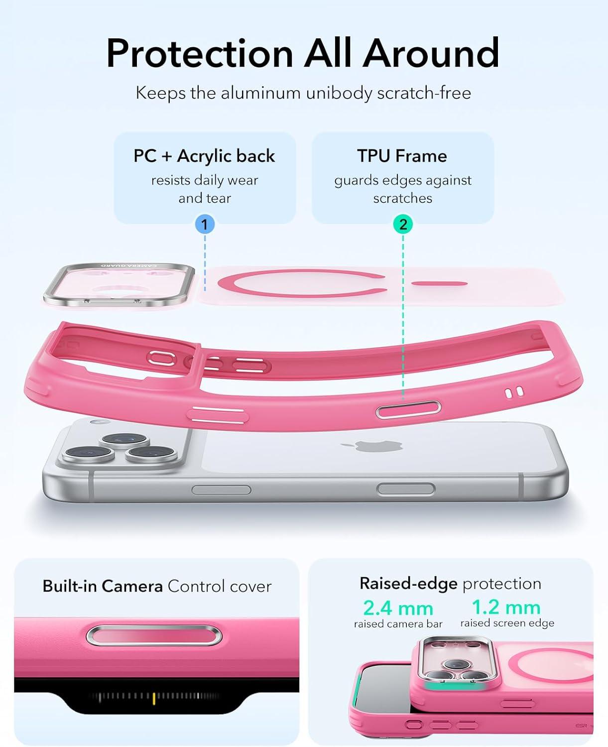 imageESR for iPhone 17 Pro Max Case with Stash Stand Camera Control Cover Compatible with MagSafe MilitaryGrade Drop Protection Magnetic Phone Case ScratchResistant Back CoverFrosted OrangeCFrosted Pink