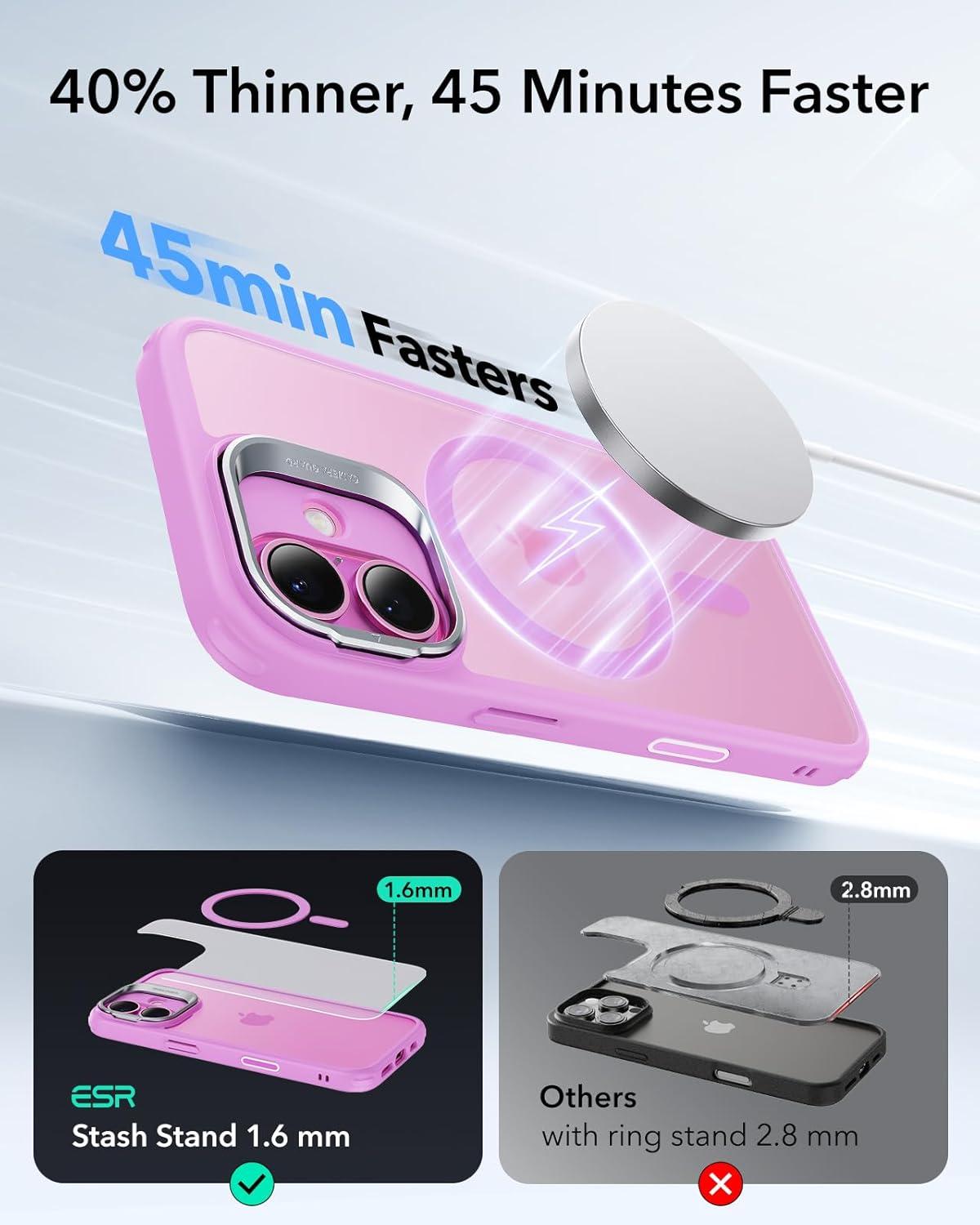 imageESR for iPhone 17 Pro Max Case with Stash Stand Camera Control Cover Compatible with MagSafe MilitaryGrade Drop Protection Magnetic Phone Case ScratchResistant Back CoverFrosted OrangeCFrosted Pink
