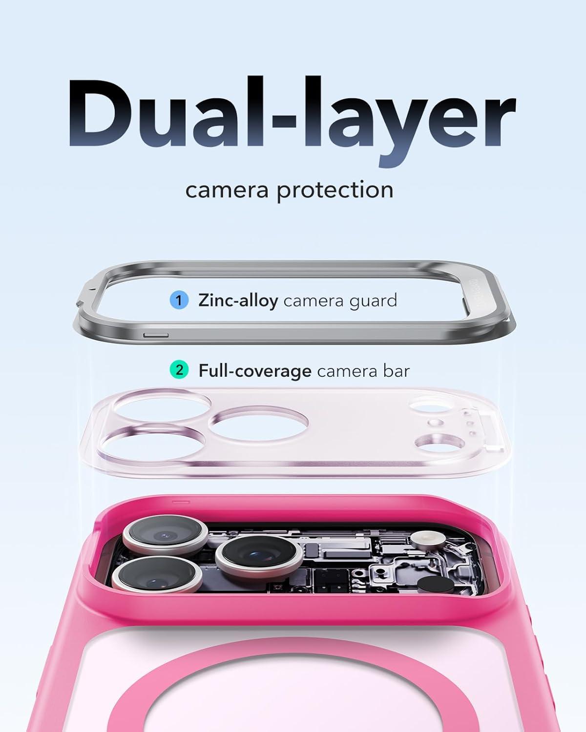 imageESR for iPhone 17 Pro Max Case with Stash Stand Camera Control Cover Compatible with MagSafe MilitaryGrade Drop Protection Magnetic Phone Case ScratchResistant Back CoverFrosted OrangeCFrosted Pink