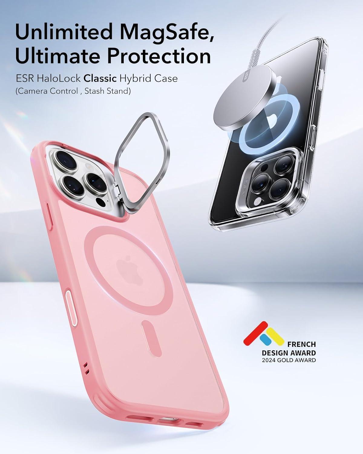 imageESR for iPhone 17 Pro Max Case with Stash Stand Camera Control Cover Compatible with MagSafe MilitaryGrade Drop Protection Magnetic Phone Case ScratchResistant Back CoverFrosted OrangeCFrosted Pink