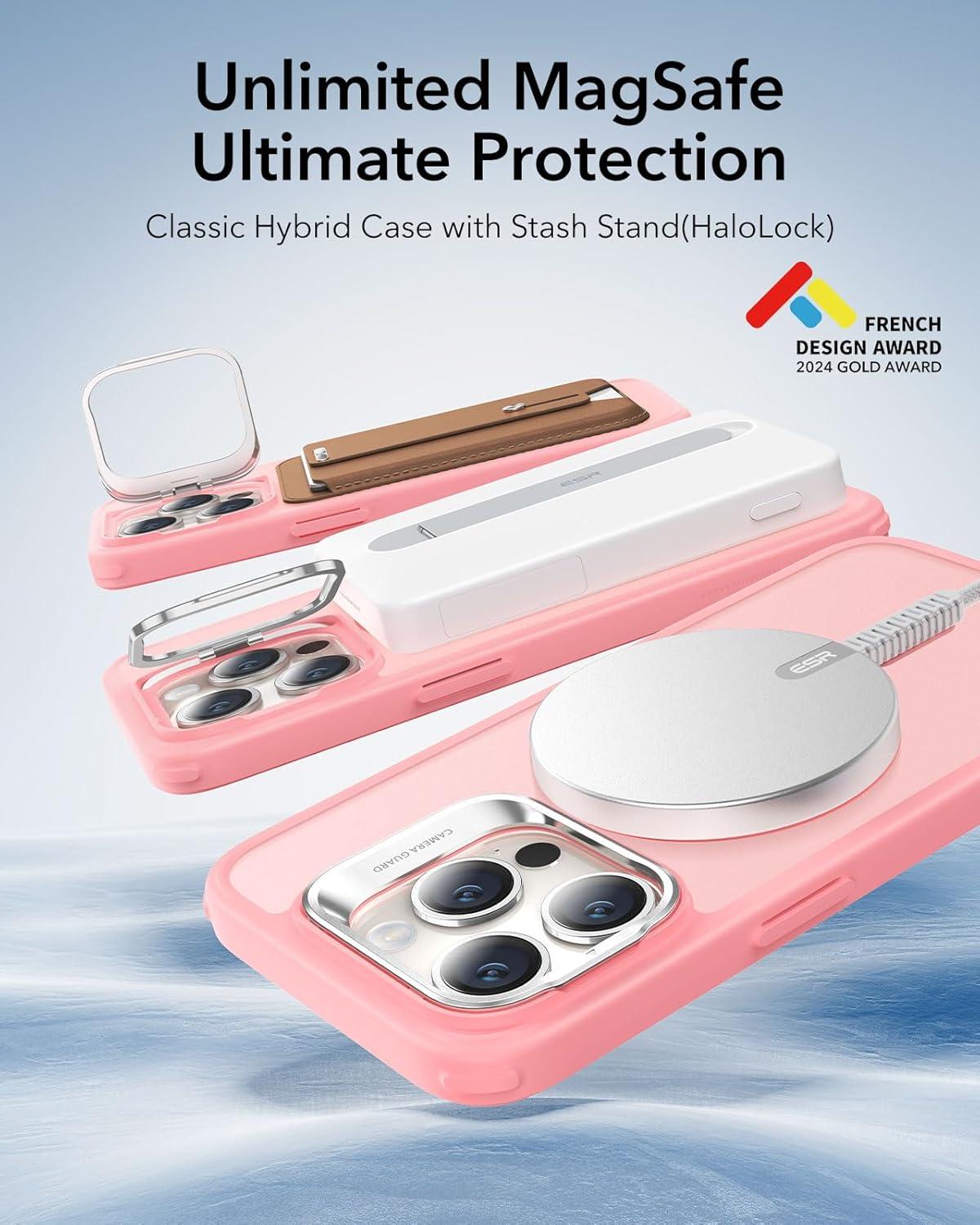 imageESR for iPhone 17 Pro Max Case with Stash Stand Camera Control Cover Compatible with MagSafe MilitaryGrade Drop Protection Magnetic Phone Case ScratchResistant Back CoverFrosted OrangeCFrosted Pink