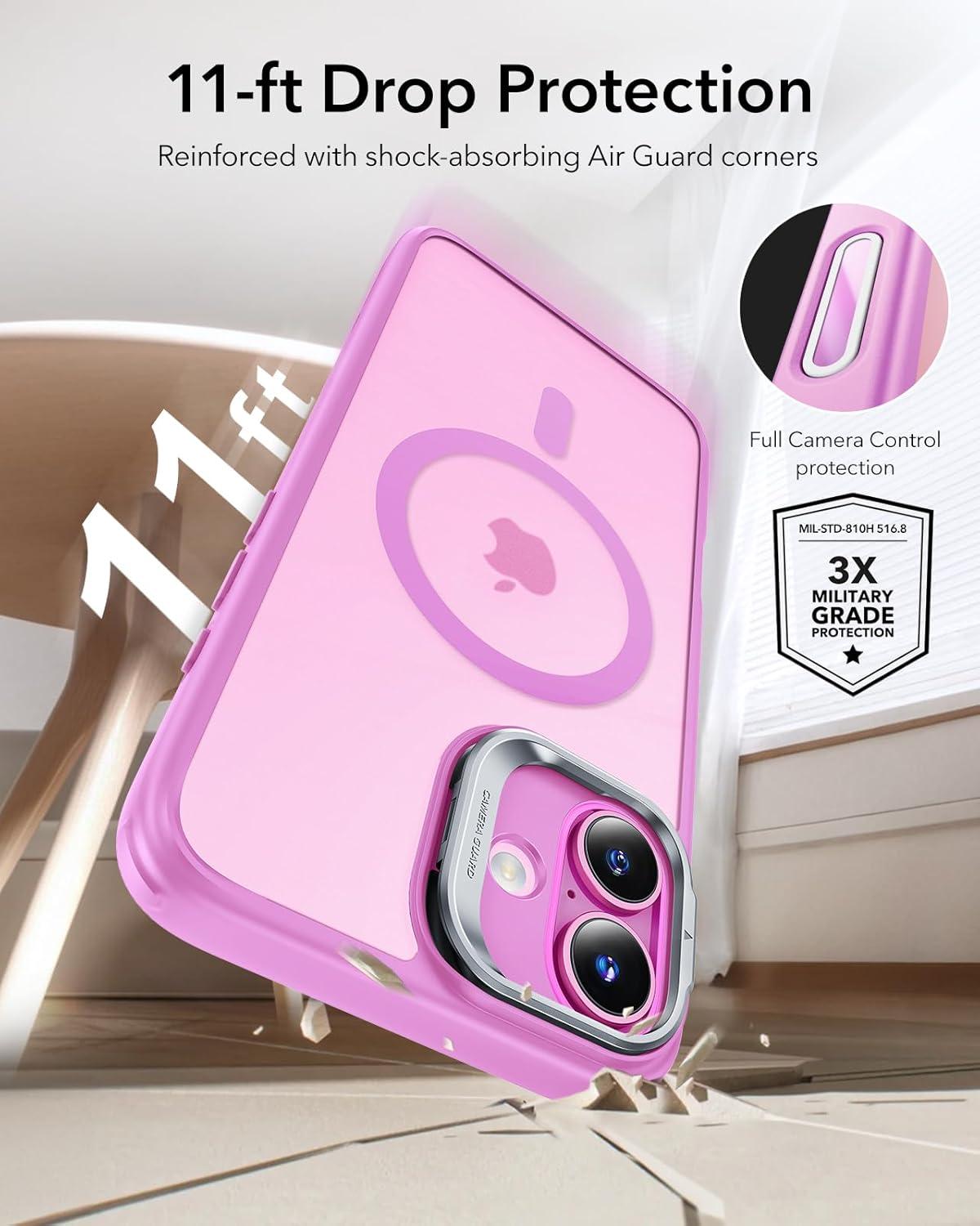 imageESR for iPhone 17 Pro Max Case with Stash Stand Camera Control Cover Compatible with MagSafe MilitaryGrade Drop Protection Magnetic Phone Case ScratchResistant Back CoverFrosted OrangeCFrosted Pink