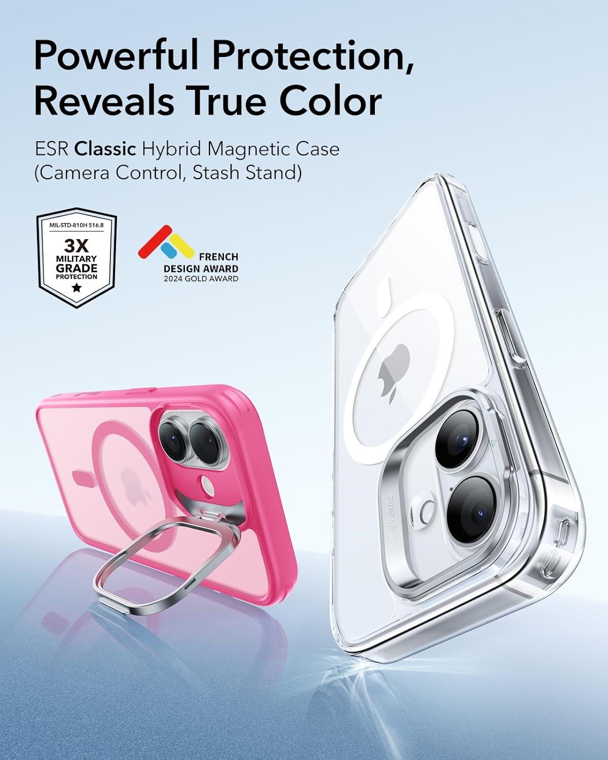 imageESR for iPhone 17 Pro Max Case with Stash Stand Camera Control Cover Compatible with MagSafe MilitaryGrade Drop Protection Magnetic Phone Case ScratchResistant Back CoverFrosted OrangeCFrosted Pink