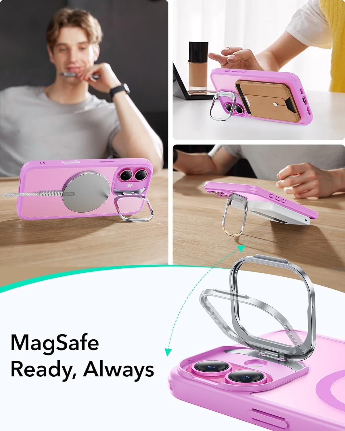 imageESR for iPhone 17 Pro Max Case with Stash Stand Camera Control Cover Compatible with MagSafe MilitaryGrade Drop Protection Magnetic Phone Case ScratchResistant Back CoverFrosted OrangeCFrosted Pink
