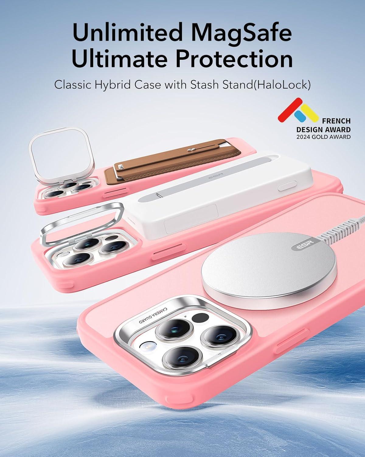 imageESR for iPhone 17 Pro Max Case with Stash Stand Camera Control Cover Compatible with MagSafe MilitaryGrade Drop Protection Magnetic Phone Case ScratchResistant Back CoverFrosted OrangeCFrosted Pink