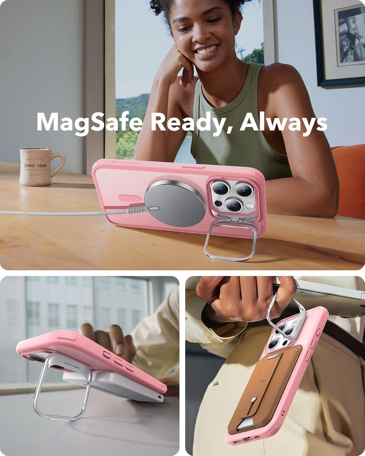 imageESR for iPhone 17 Pro Max Case with Stash Stand Camera Control Cover Compatible with MagSafe MilitaryGrade Drop Protection Magnetic Phone Case ScratchResistant Back CoverFrosted OrangeCFrosted Pink