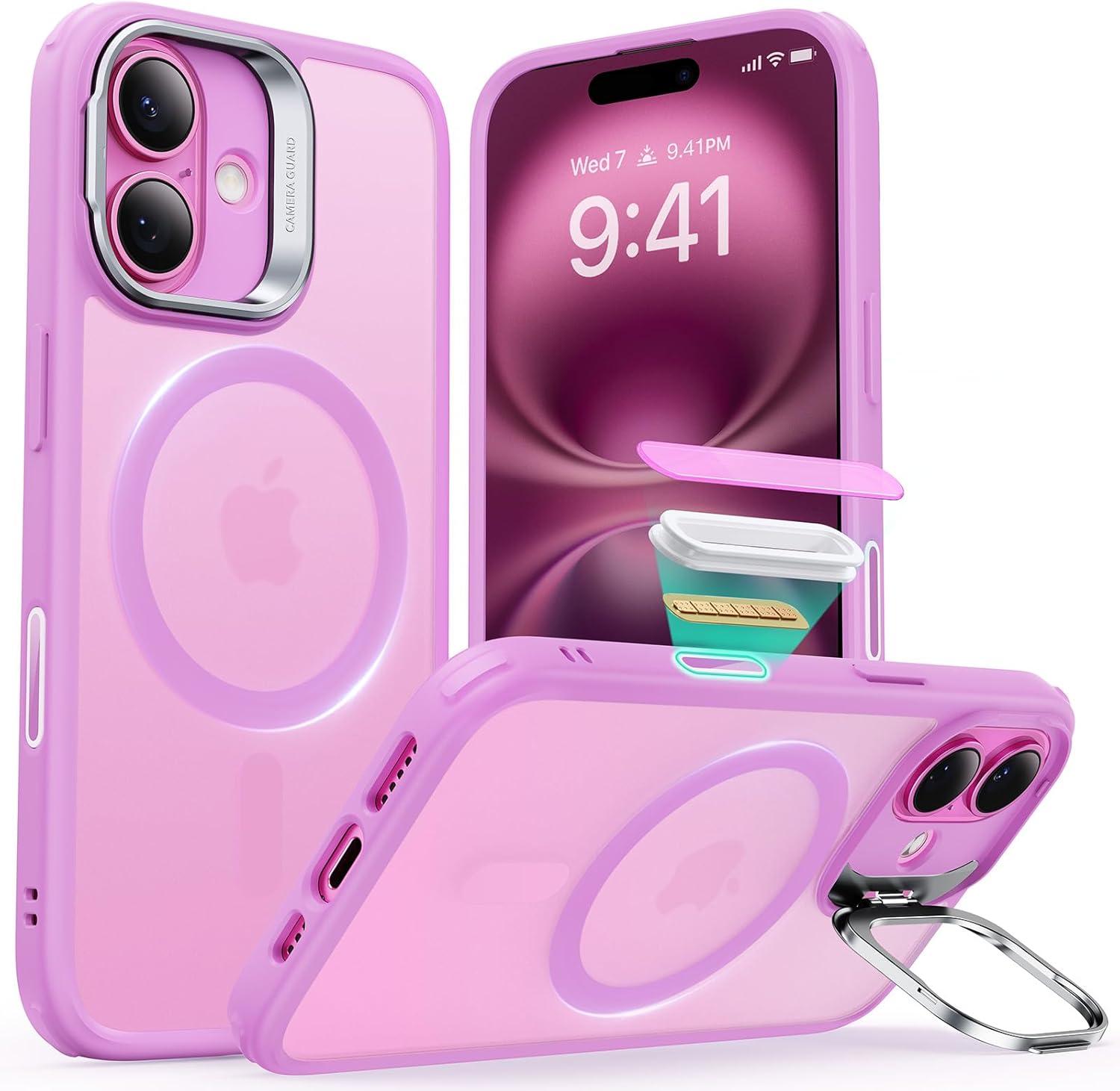 imageESR for iPhone 17 Pro Max Case with Stash Stand Camera Control Cover Compatible with MagSafe MilitaryGrade Drop Protection Magnetic Phone Case ScratchResistant Back CoverFrosted OrangeCFrosted Pink