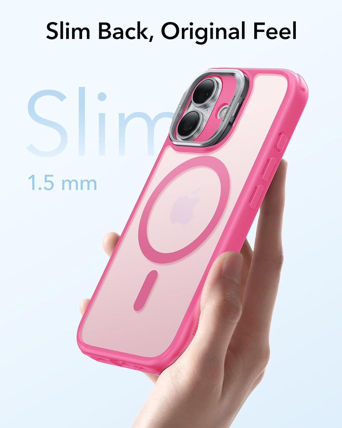 imageESR for iPhone 17 Pro Max Case with Stash Stand Camera Control Cover Compatible with MagSafe MilitaryGrade Drop Protection Magnetic Phone Case ScratchResistant Back CoverFrosted OrangeCFrosted Pink