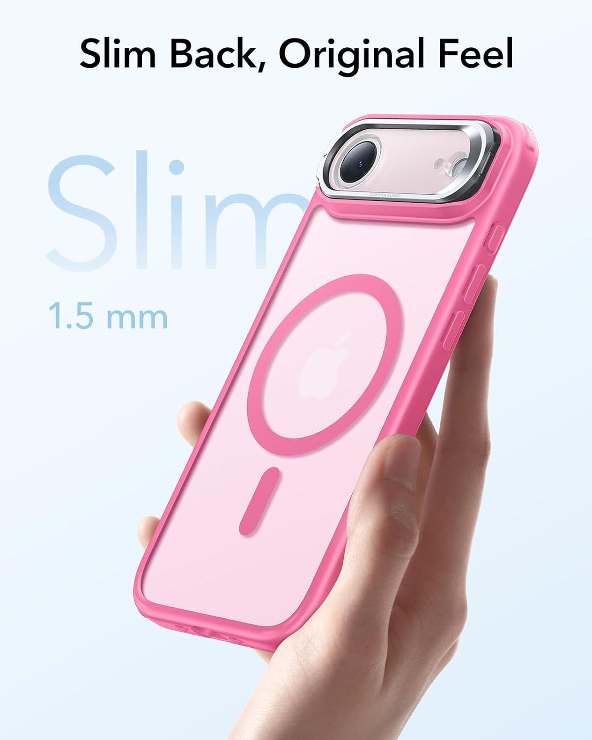 imageESR for iPhone 17 Pro Max Case with Stash Stand Camera Control Cover Compatible with MagSafe MilitaryGrade Drop Protection Magnetic Phone Case ScratchResistant Back CoverFrosted OrangeCFrosted Pink