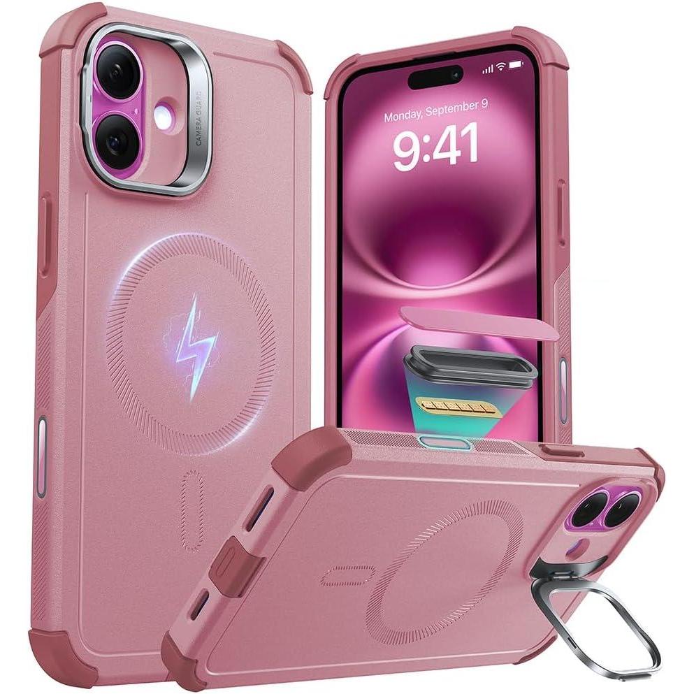 imageESR for iPhone 17 Pro Max Case with Stash Stand 7X MilitaryGrade Drop Protection with Camera Control ShockAbsorbing Phone Rugged Cover Compatible with MagSafe Accessories Cyber Series BlackACamera ControlPink