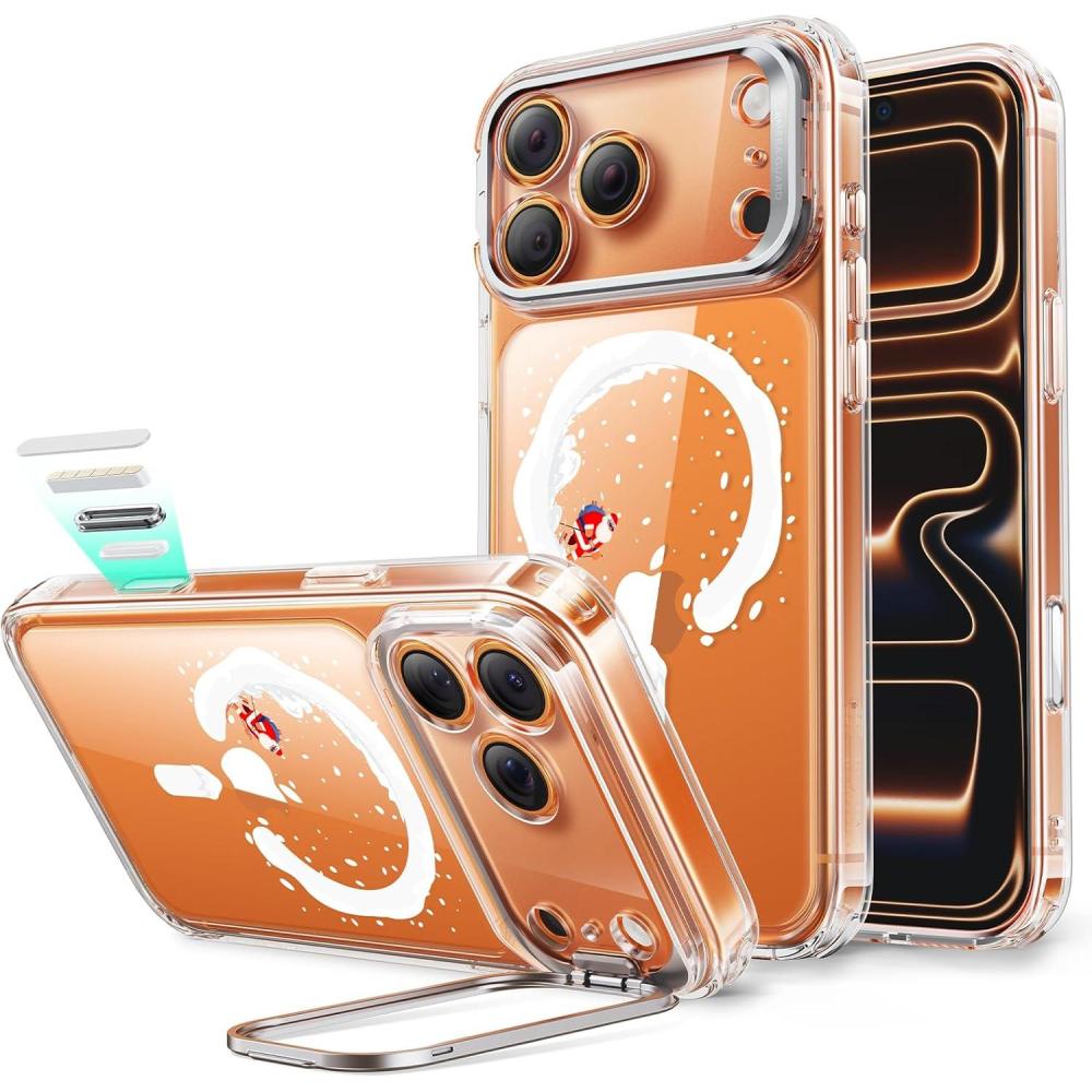 imageESR for iPhone 17 Pro Max Case with Stash Stand Camera Control Cover Compatible with MagSafe MilitaryGrade Drop Protection Magnetic Phone Case ScratchResistant Back CoverFrosted OrangeSanta Skater