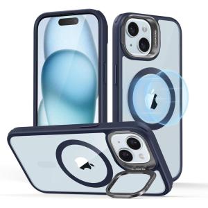 ESR for iPhone 17 Pro Max Case with Stash Stand, Camera Control Cover Compatible with MagSafe, Military-Grade Drop Protection Magnetic Phone Case, Scratch-Resistant Back Cover,Frosted Orange(B-Clear Dark Blue)