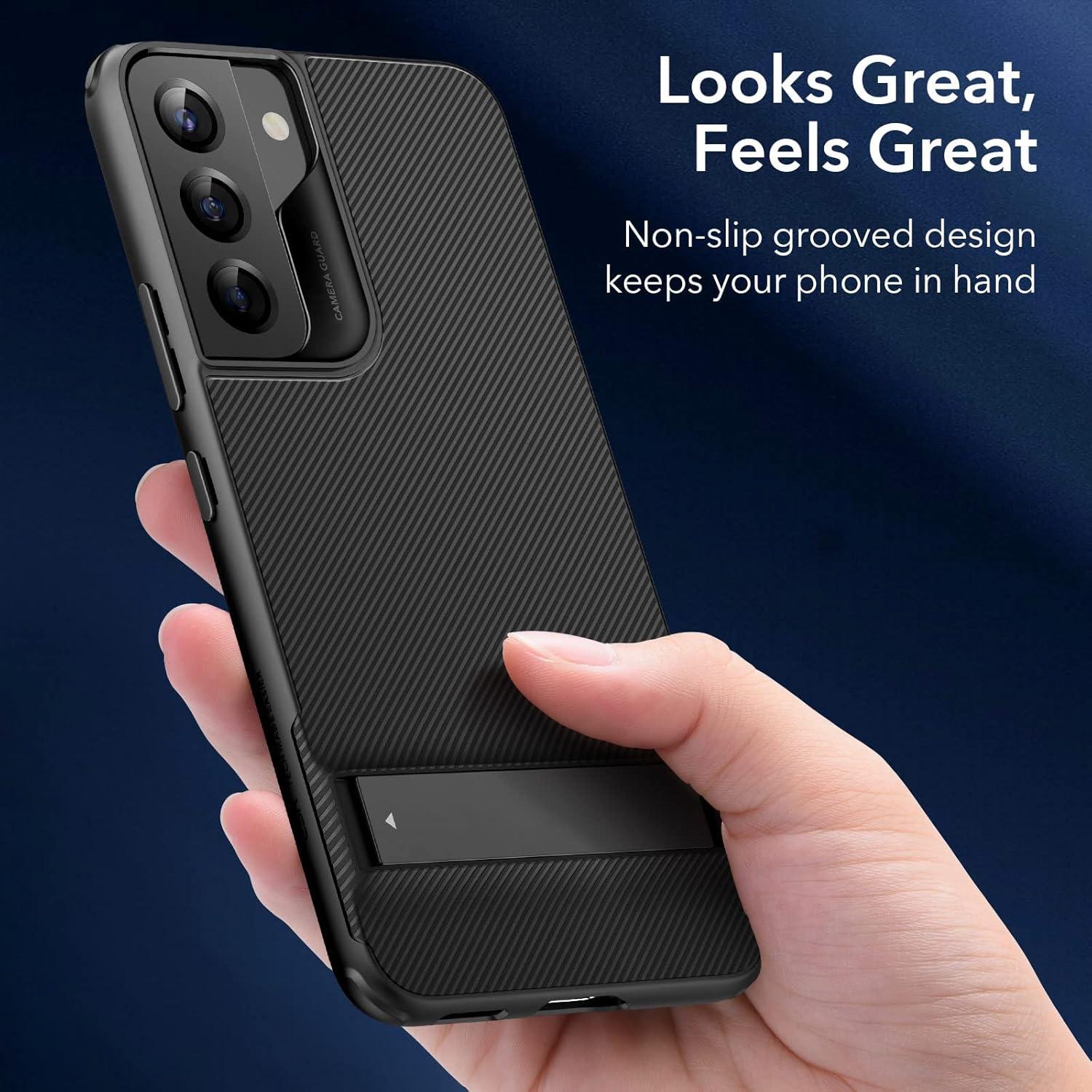 imageESR Metal Kickstand Case Compatible with Samsung Galaxy S22 61 Inch 2022 Versatile Patented Kickstand Slim Flexible Back Cover Black