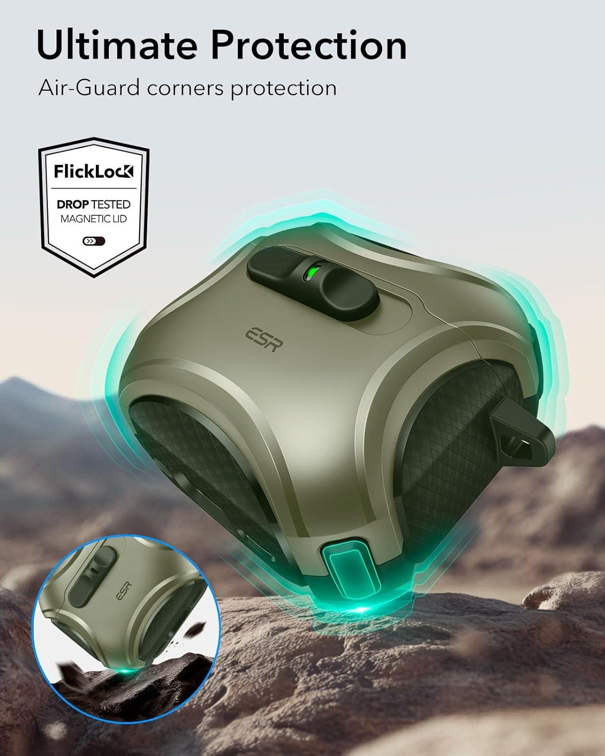imageESR for AirPods 4 Case Compatible with AirPods 4 Generation Case 2024 USBC Compatible with MagSafe DropProof Lock Easy Open Cyber Series Army GreenArmy Green