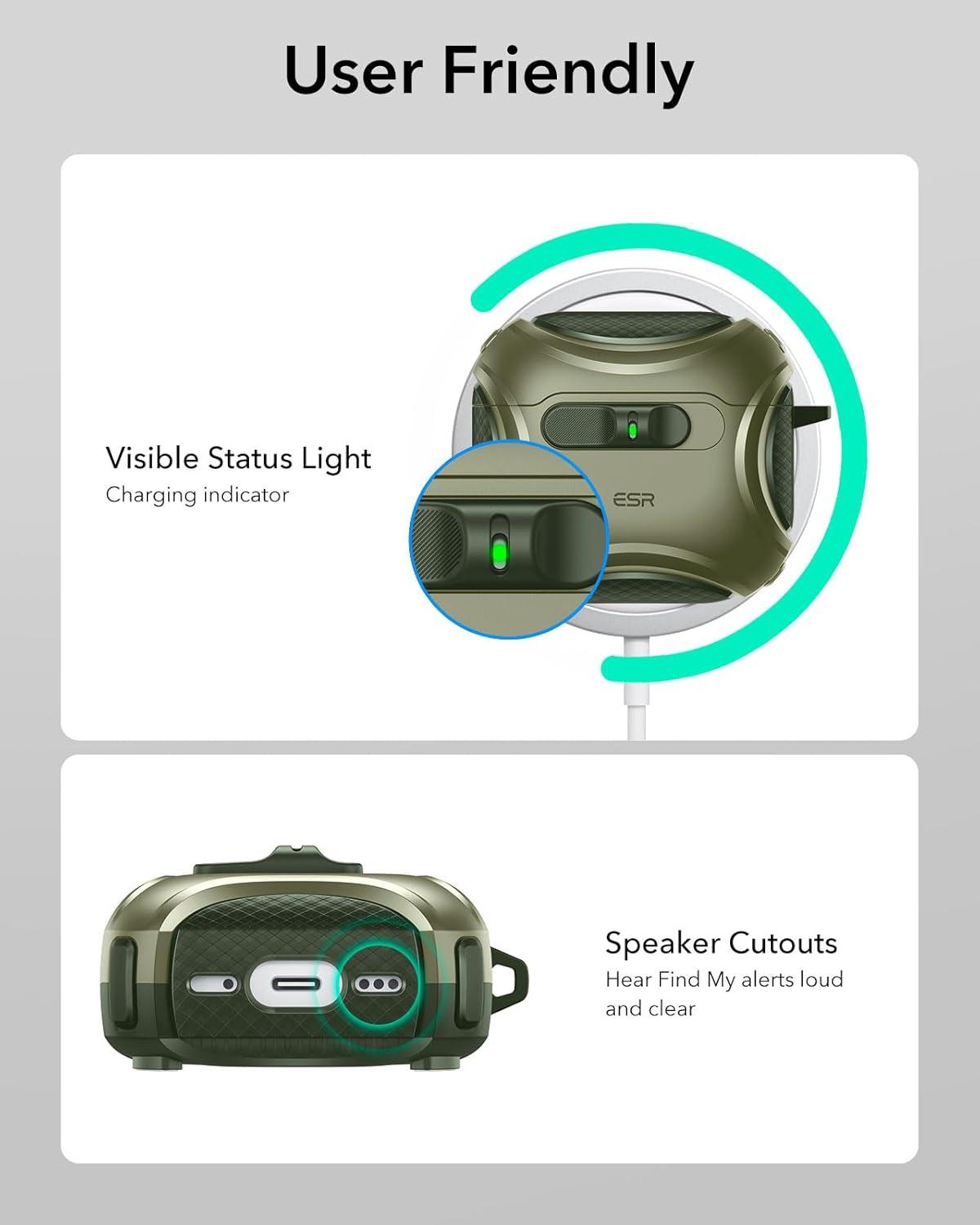 imageESR for AirPods 4 Case Compatible with AirPods 4 Generation Case 2024 USBC Compatible with MagSafe DropProof Lock Easy Open Cyber Series Army GreenArmy Green