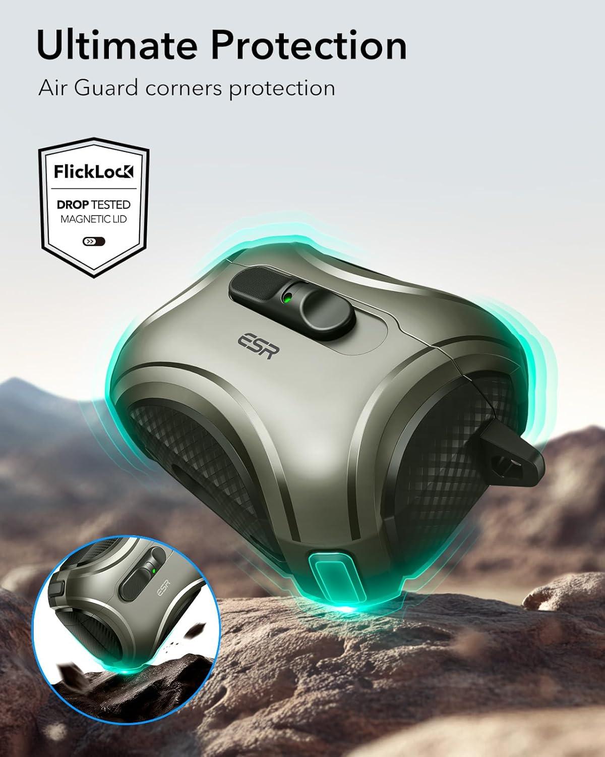 imageESR for AirPods 4 Case Compatible with AirPods 4 Generation Case 2024 USBC Compatible with MagSafe DropProof Lock Easy Open Cyber Series Army GreenArmy Green