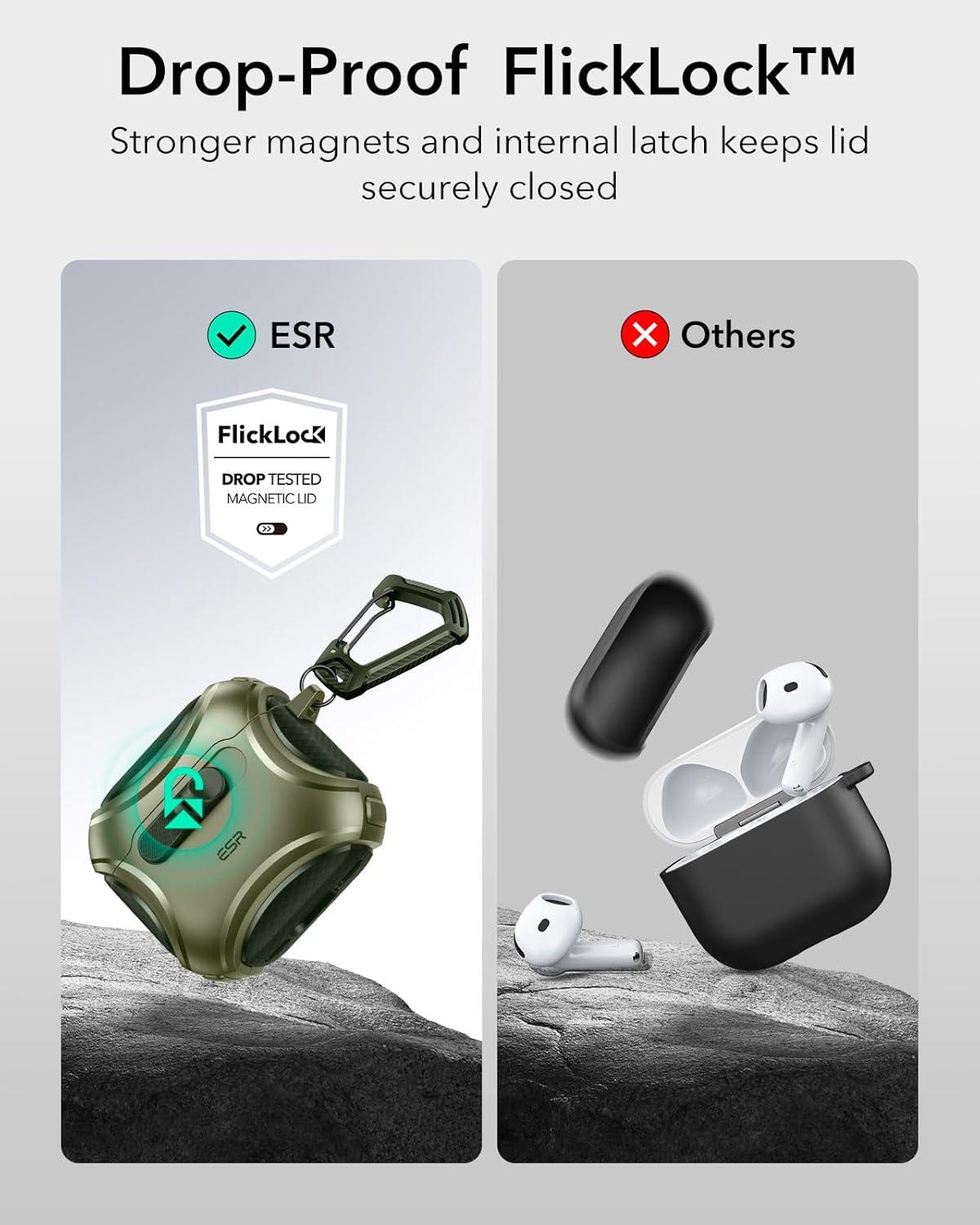 imageESR for AirPods 4 Case Compatible with AirPods 4 Generation Case 2024 USBC Compatible with MagSafe DropProof Lock Easy Open Cyber Series Army GreenArmy Green