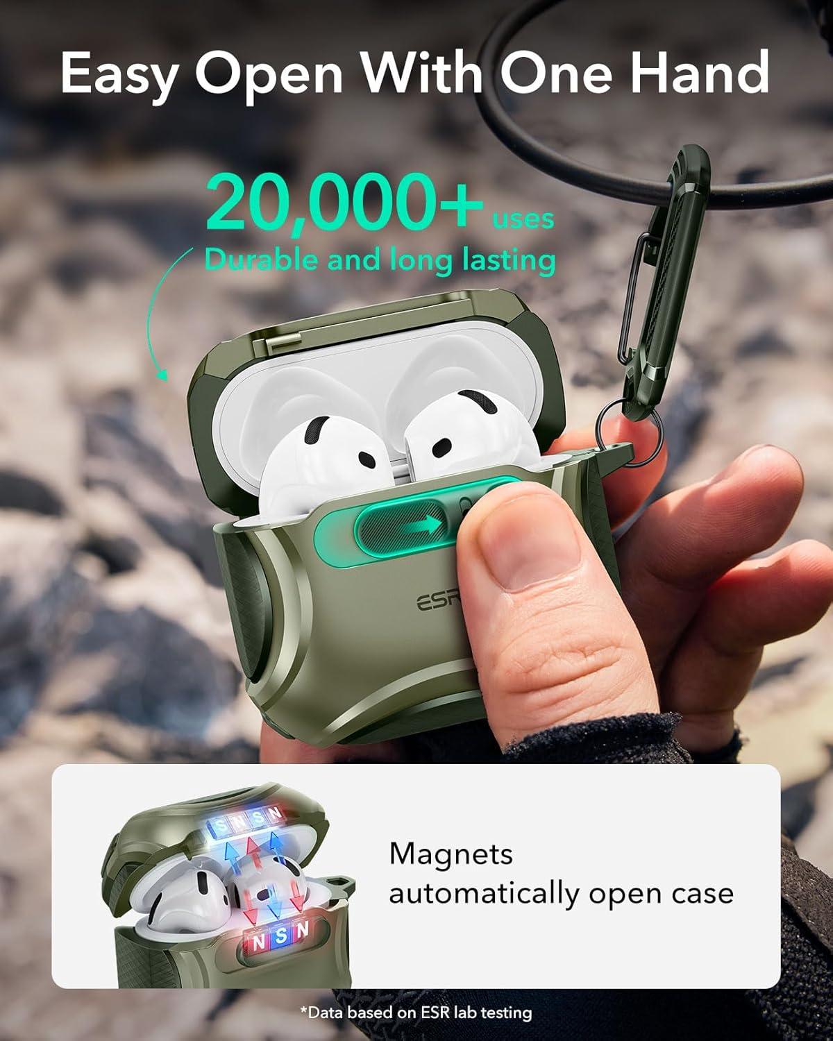 imageESR for AirPods 4 Case Compatible with AirPods 4 Generation Case 2024 USBC Compatible with MagSafe DropProof Lock Easy Open Cyber Series Army GreenArmy Green