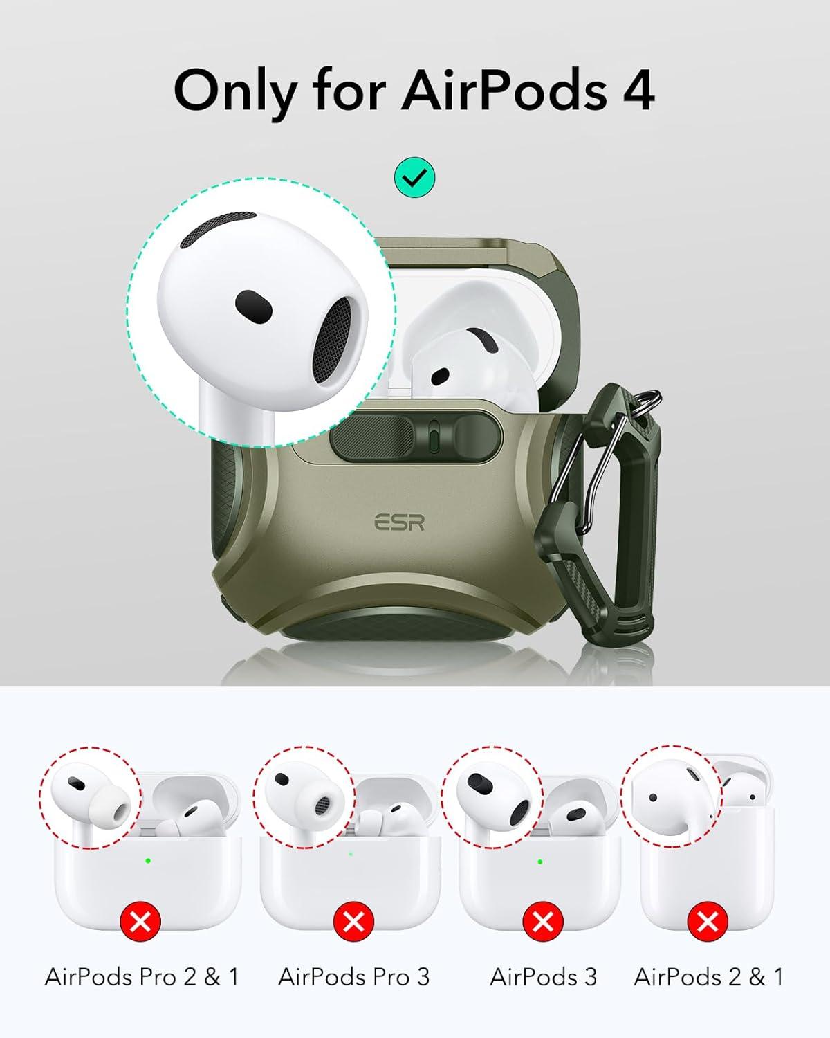 imageESR for AirPods 4 Case Compatible with AirPods 4 Generation Case 2024 USBC Compatible with MagSafe DropProof Lock Easy Open Cyber Series Army GreenArmy Green