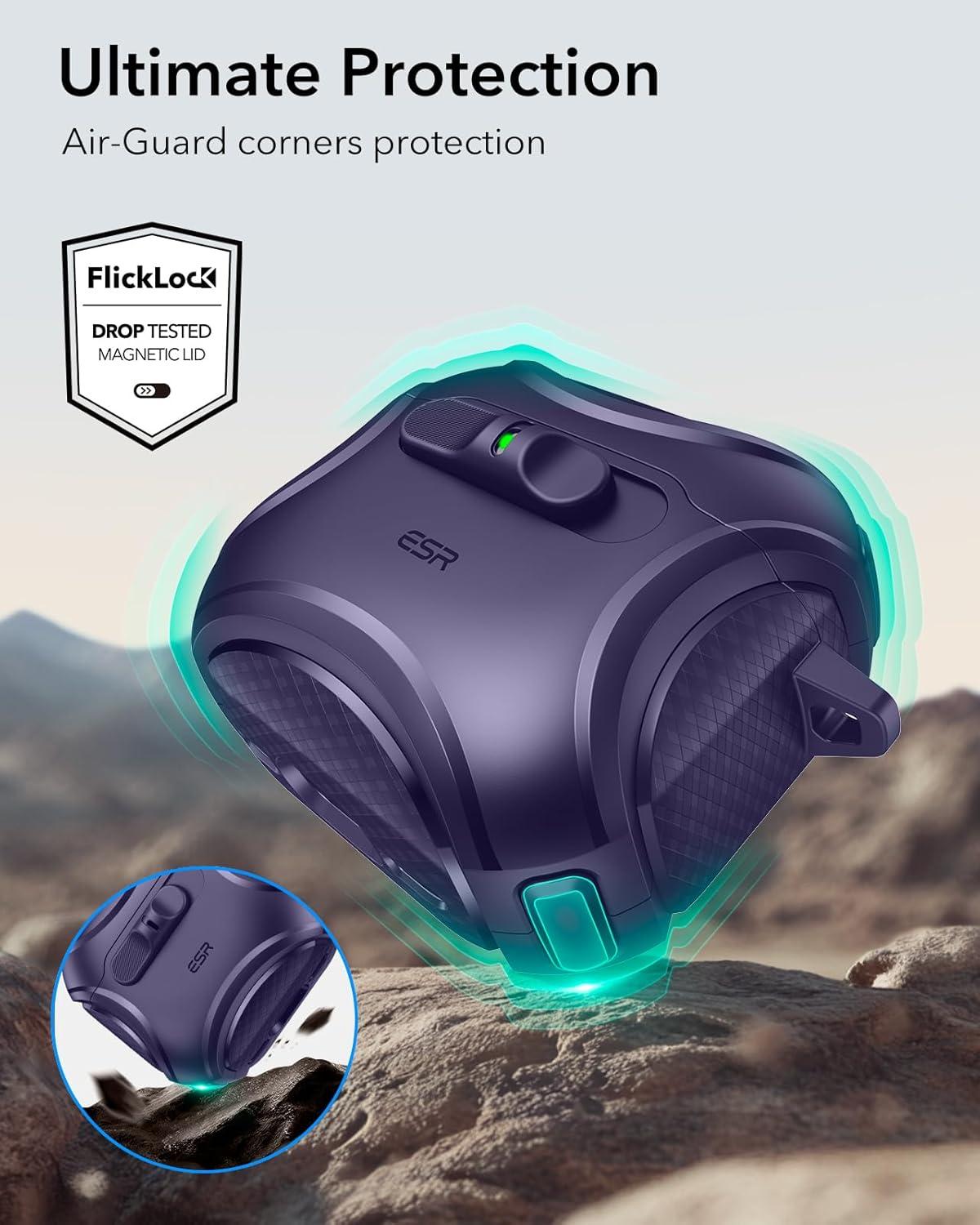 imageESR for AirPods 4 Case Compatible with AirPods 4 Generation Case 2024 USBC Compatible with MagSafe DropProof Lock Easy Open Cyber Series Army GreenPurple