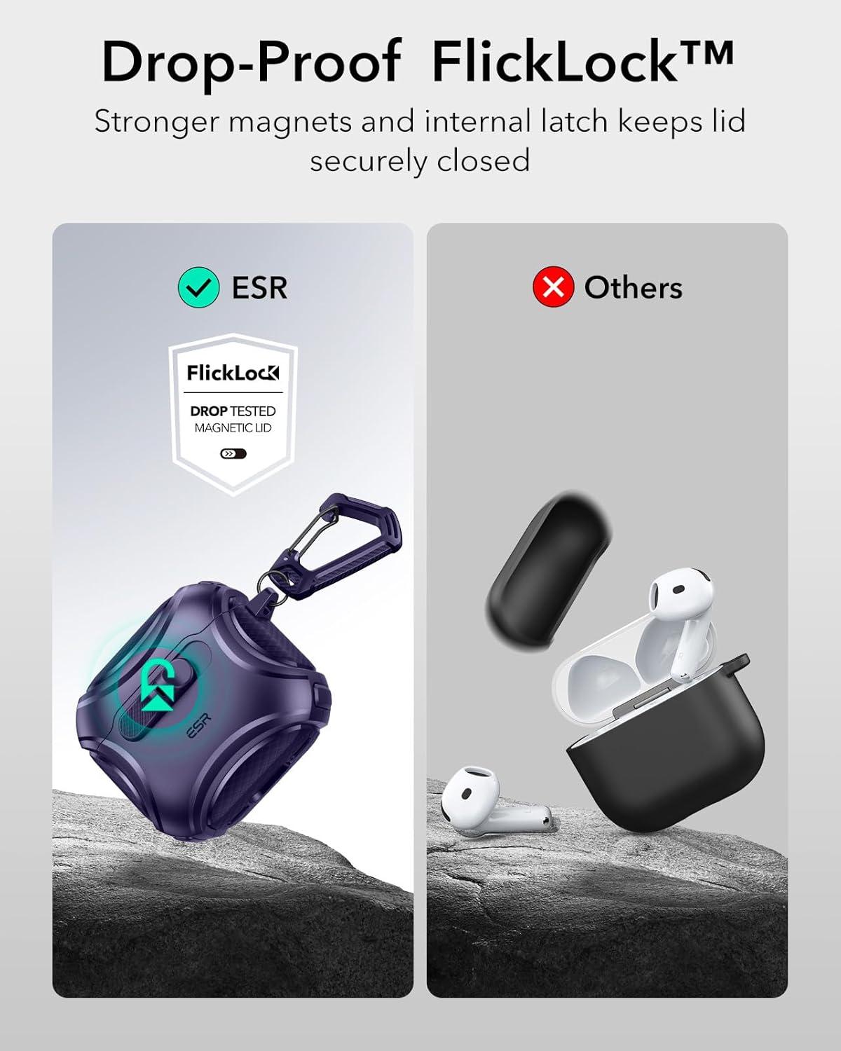 imageESR for AirPods 4 Case Compatible with AirPods 4 Generation Case 2024 USBC Compatible with MagSafe DropProof Lock Easy Open Cyber Series Army GreenPurple