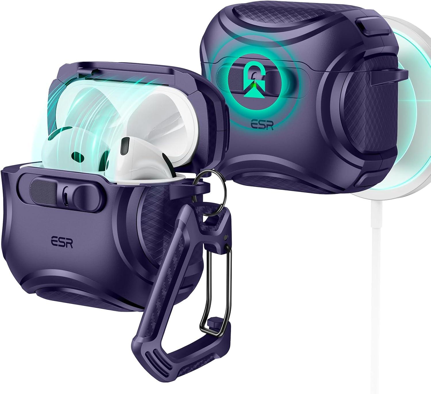 imageESR for AirPods 4 Case Compatible with AirPods 4 Generation Case 2024 USBC Compatible with MagSafe DropProof Lock Easy Open Cyber Series Army GreenPurple