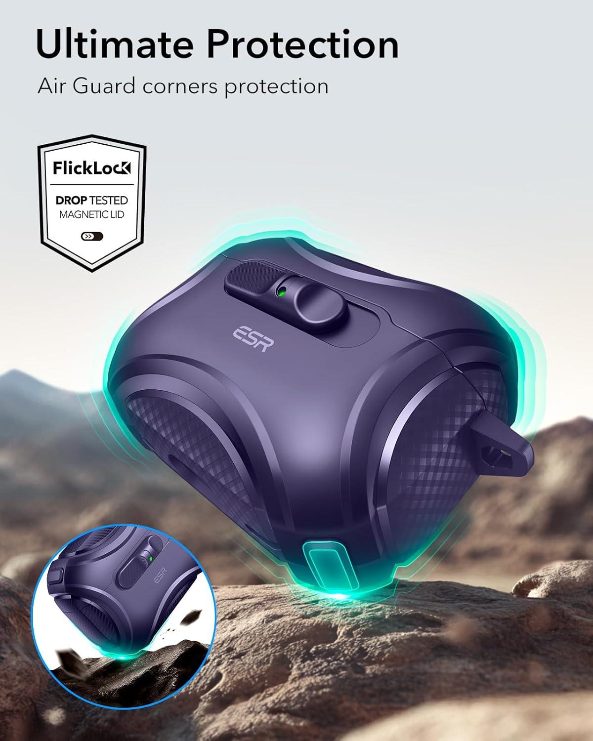 imageESR for AirPods 4 Case Compatible with AirPods 4 Generation Case 2024 USBC Compatible with MagSafe DropProof Lock Easy Open Cyber Series Army GreenPurple