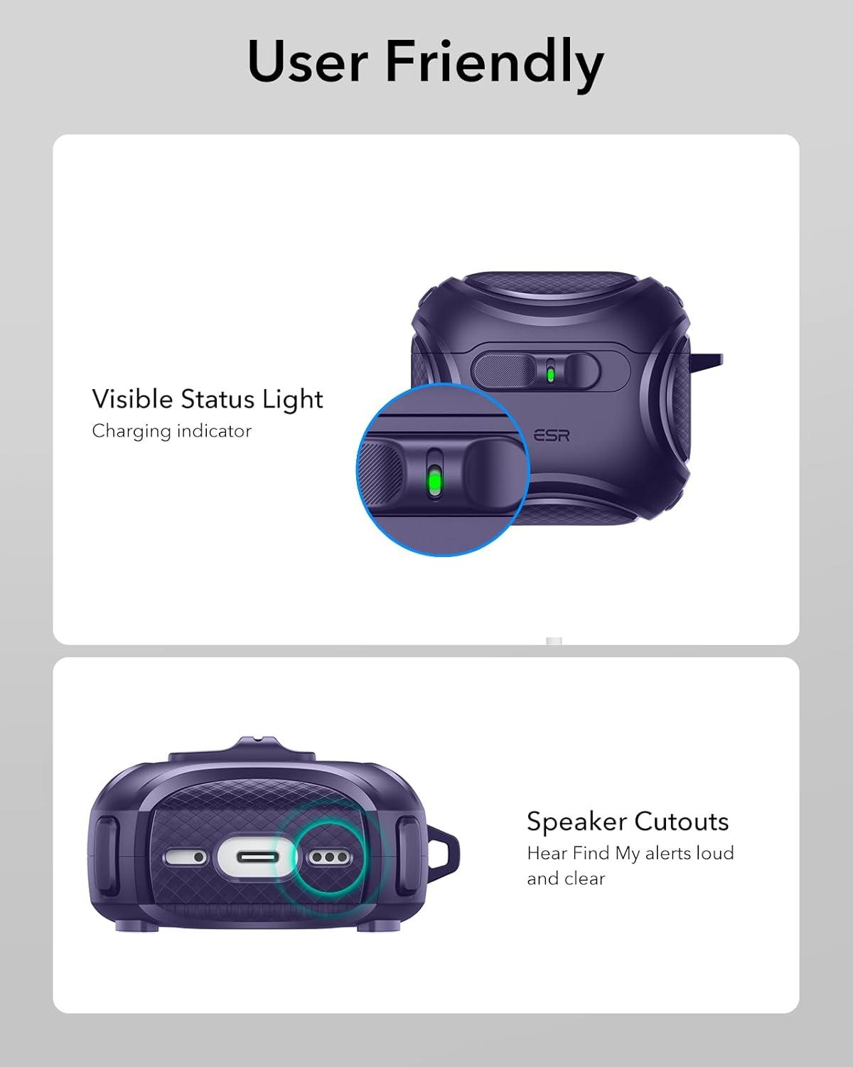 imageESR for AirPods 4 Case Compatible with AirPods 4 Generation Case 2024 USBC Compatible with MagSafe DropProof Lock Easy Open Cyber Series Army GreenPurple