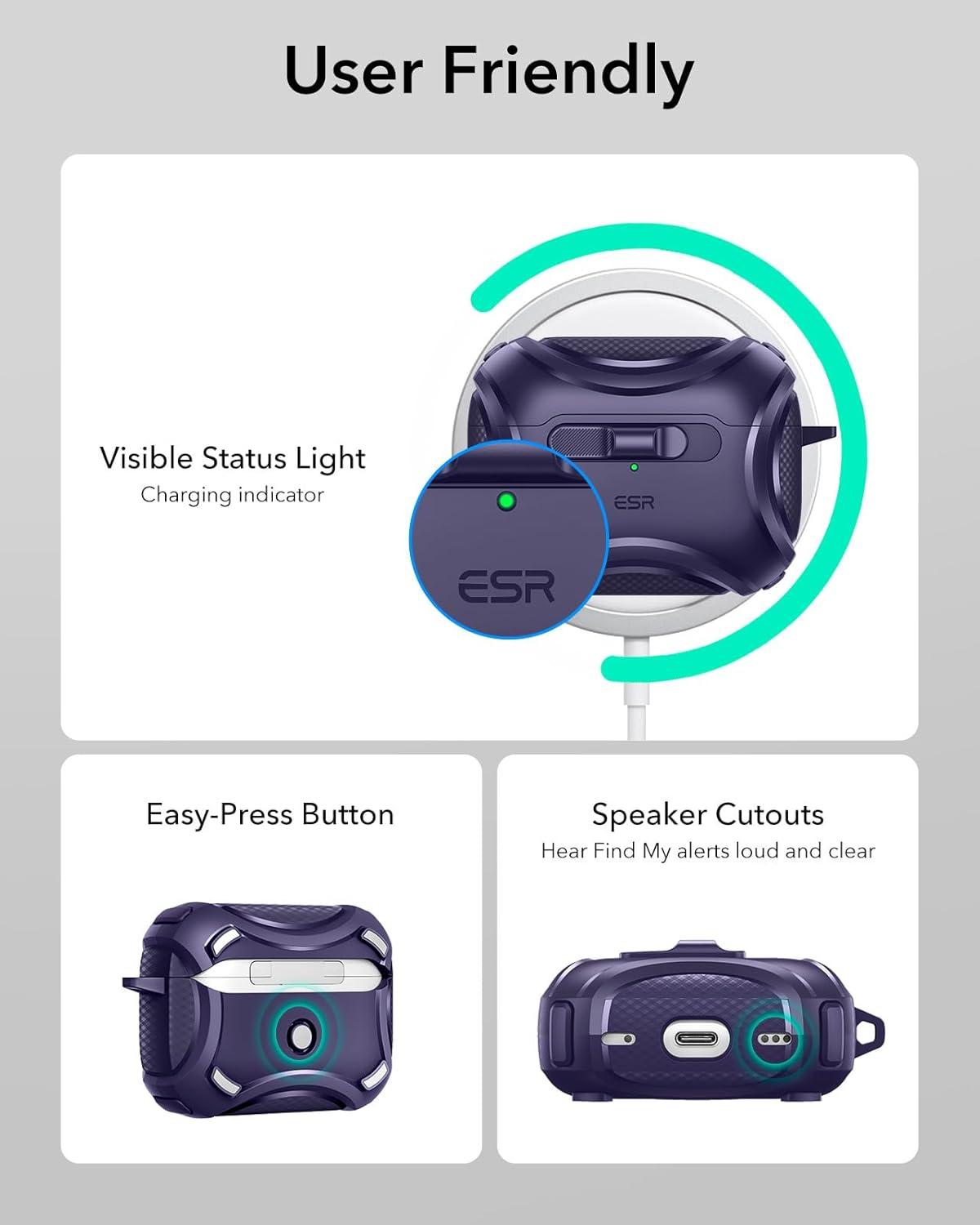 imageESR for AirPods Pro 2 Case 202320222019 2nd1st Gen Compatible with AirPods Pro 2nd Generation USBCLightning Cable Effortless MagSafe DropProof Lock Easy Open Cyber Series Black 2023 2022 2019 2nd Gen 1st Gen USBCPurple