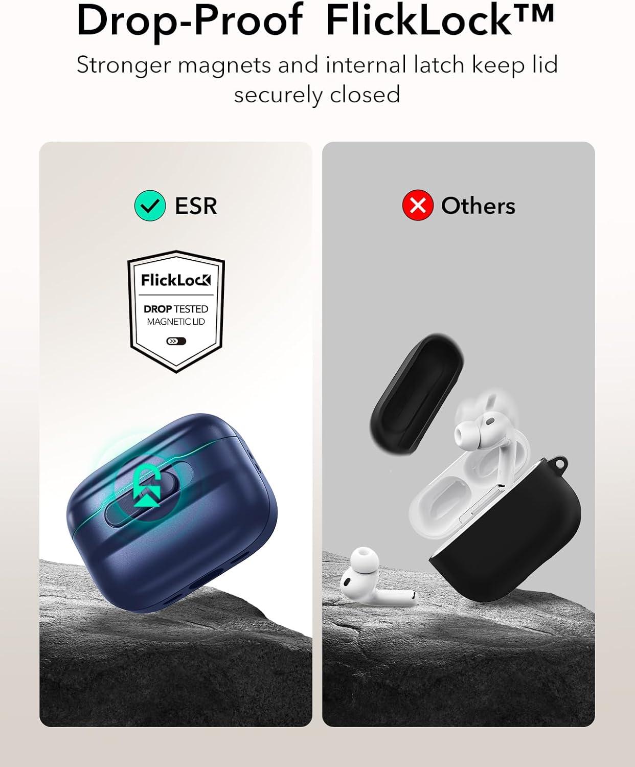 imageESR for AirPods Pro Case 202320222019 2nd1st Gen Compatible with Airpods Pro 2 USBCLightning Cable MagSafe Ready Magnetic Lid Lock Full Drop Protection Cover with Lanyard BlackBlue