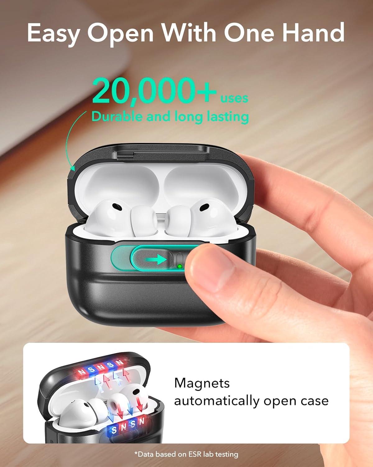 imageESR for AirPods Pro Case 202320222019 2nd1st Gen Compatible with Airpods Pro 2 USBCLightning Cable MagSafe Ready Magnetic Lid Lock Full Drop Protection Cover with Lanyard BlackBlack