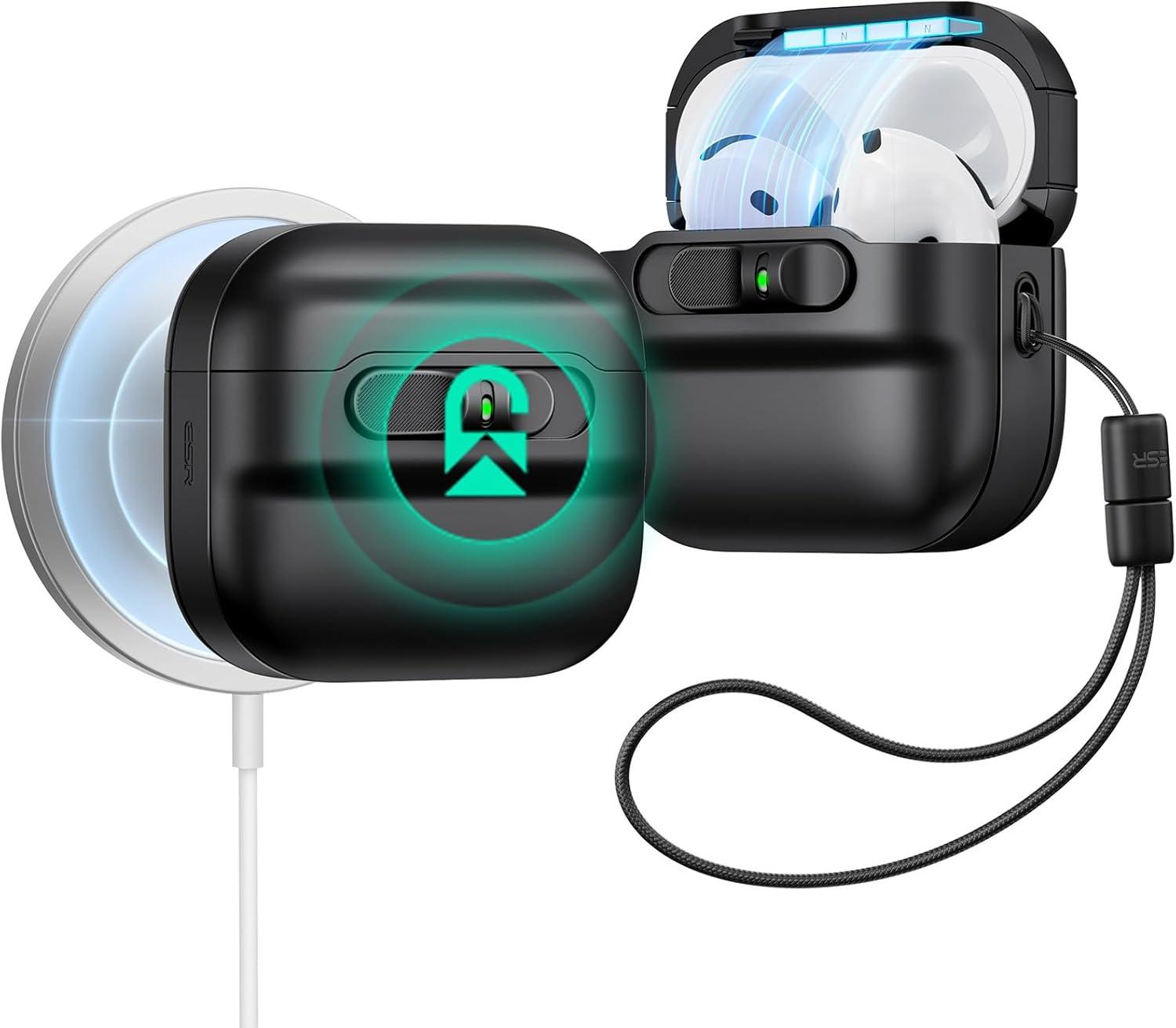 imageESR for AirPods Pro Case 202320222019 2nd1st Gen Compatible with Airpods Pro 2 USBCLightning Cable MagSafe Ready Magnetic Lid Lock Full Drop Protection Cover with Lanyard BlackBlack