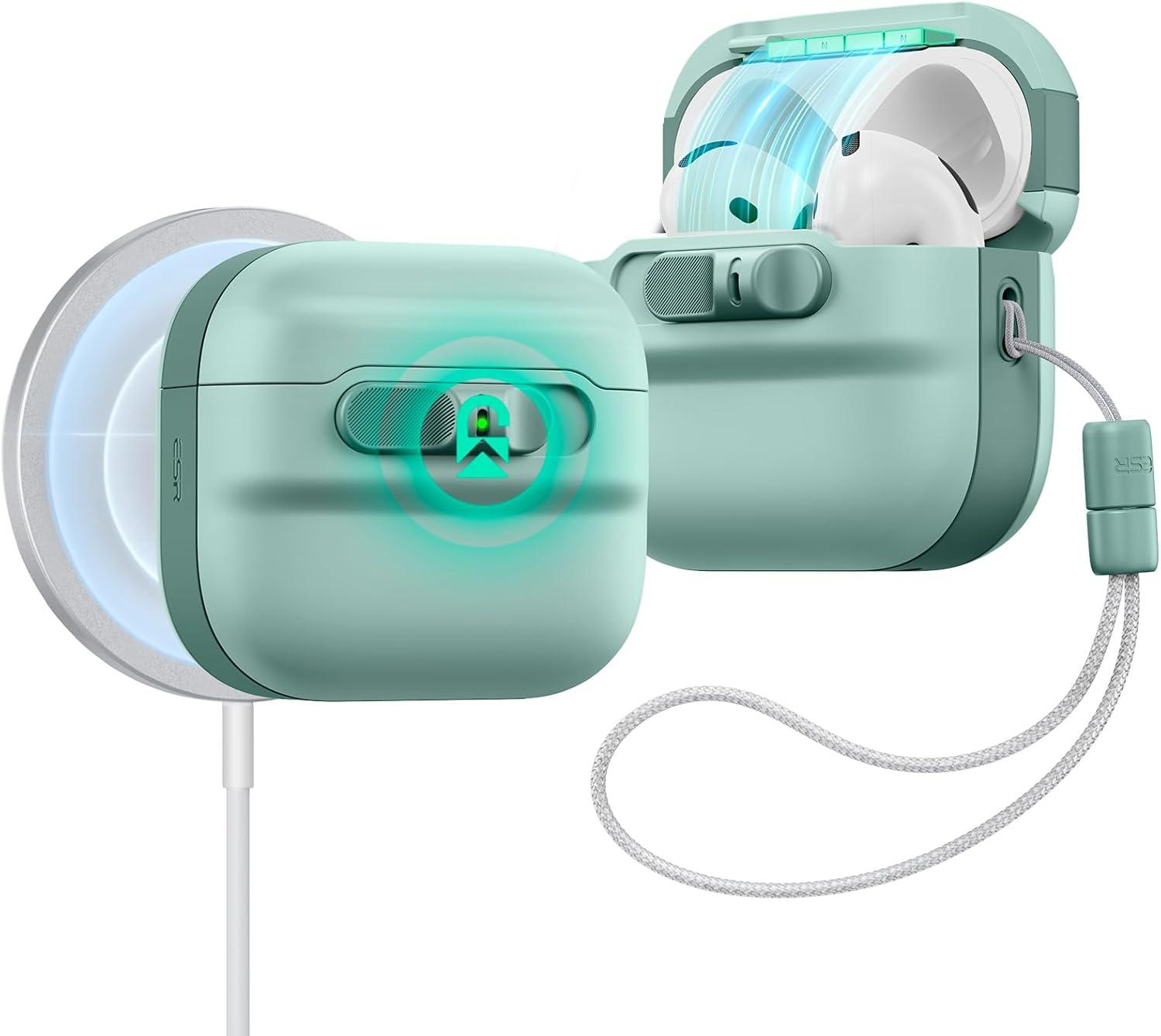 imageESR for AirPods Pro Case 202320222019 2nd1st Gen Compatible with Airpods Pro 2 USBCLightning Cable MagSafe Ready Magnetic Lid Lock Full Drop Protection Cover with Lanyard BlackGreen
