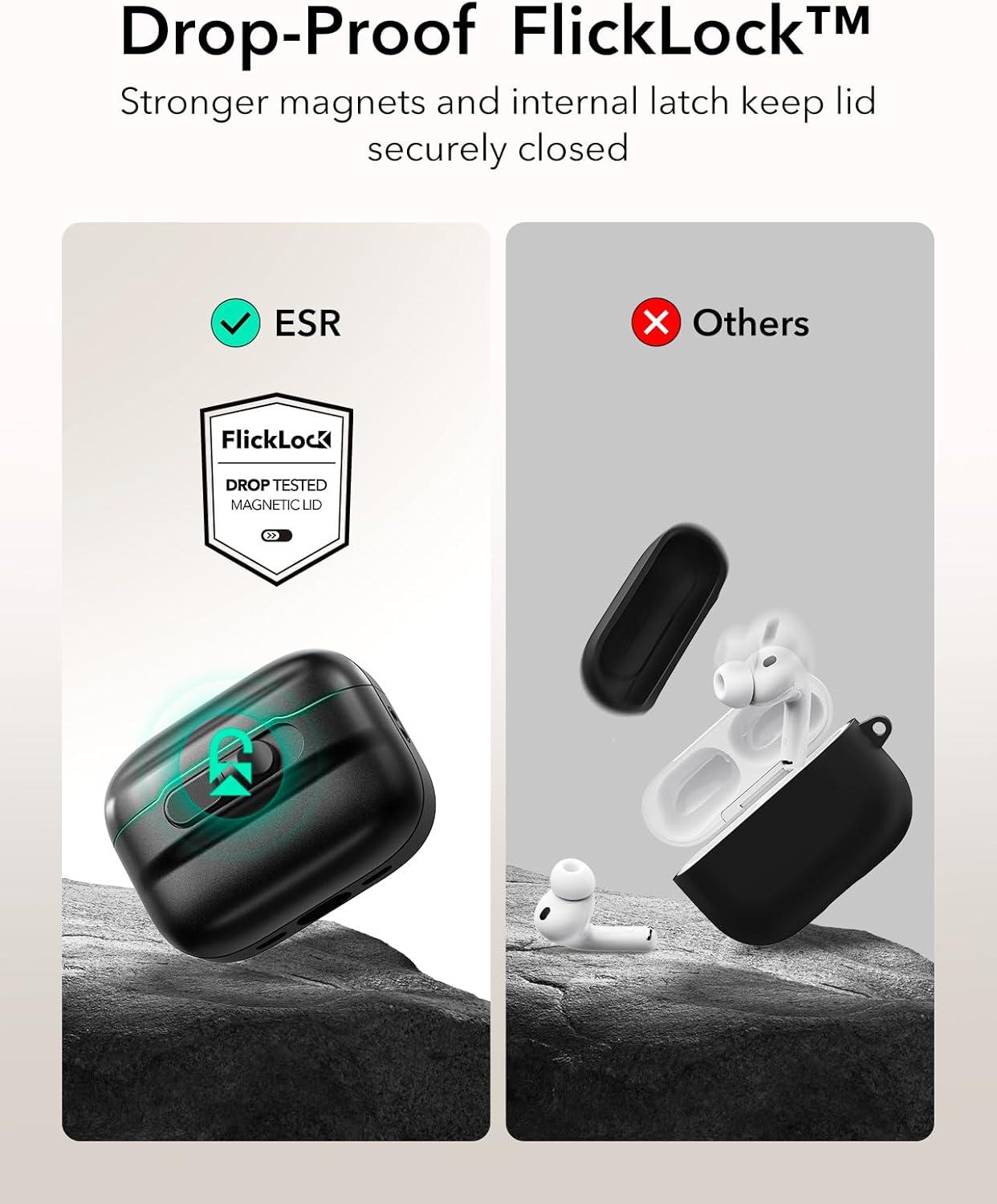 imageESR for AirPods Pro Case 202320222019 2nd1st Gen Compatible with Airpods Pro 2 USBCLightning Cable MagSafe Ready Magnetic Lid Lock Full Drop Protection Cover with Lanyard BlackBlack