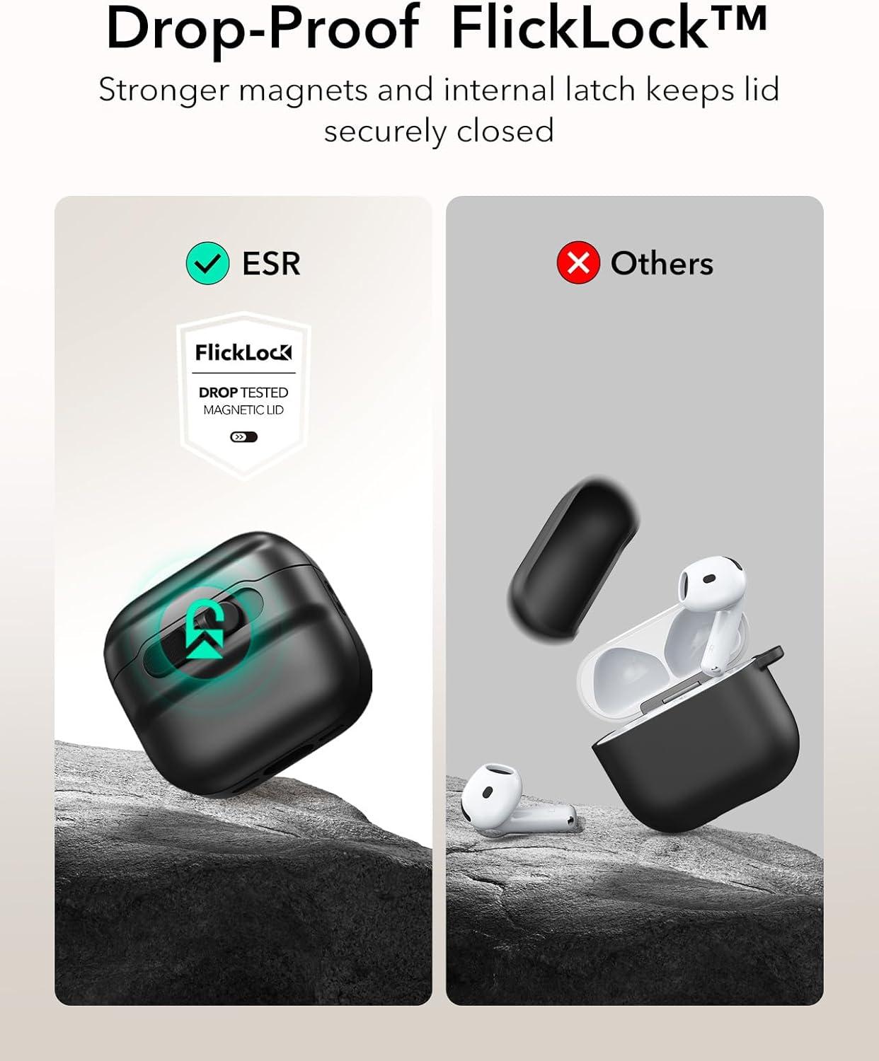 imageESR for AirPods Pro Case 202320222019 2nd1st Gen Compatible with Airpods Pro 2 USBCLightning Cable MagSafe Ready Magnetic Lid Lock Full Drop Protection Cover with Lanyard BlackBlack